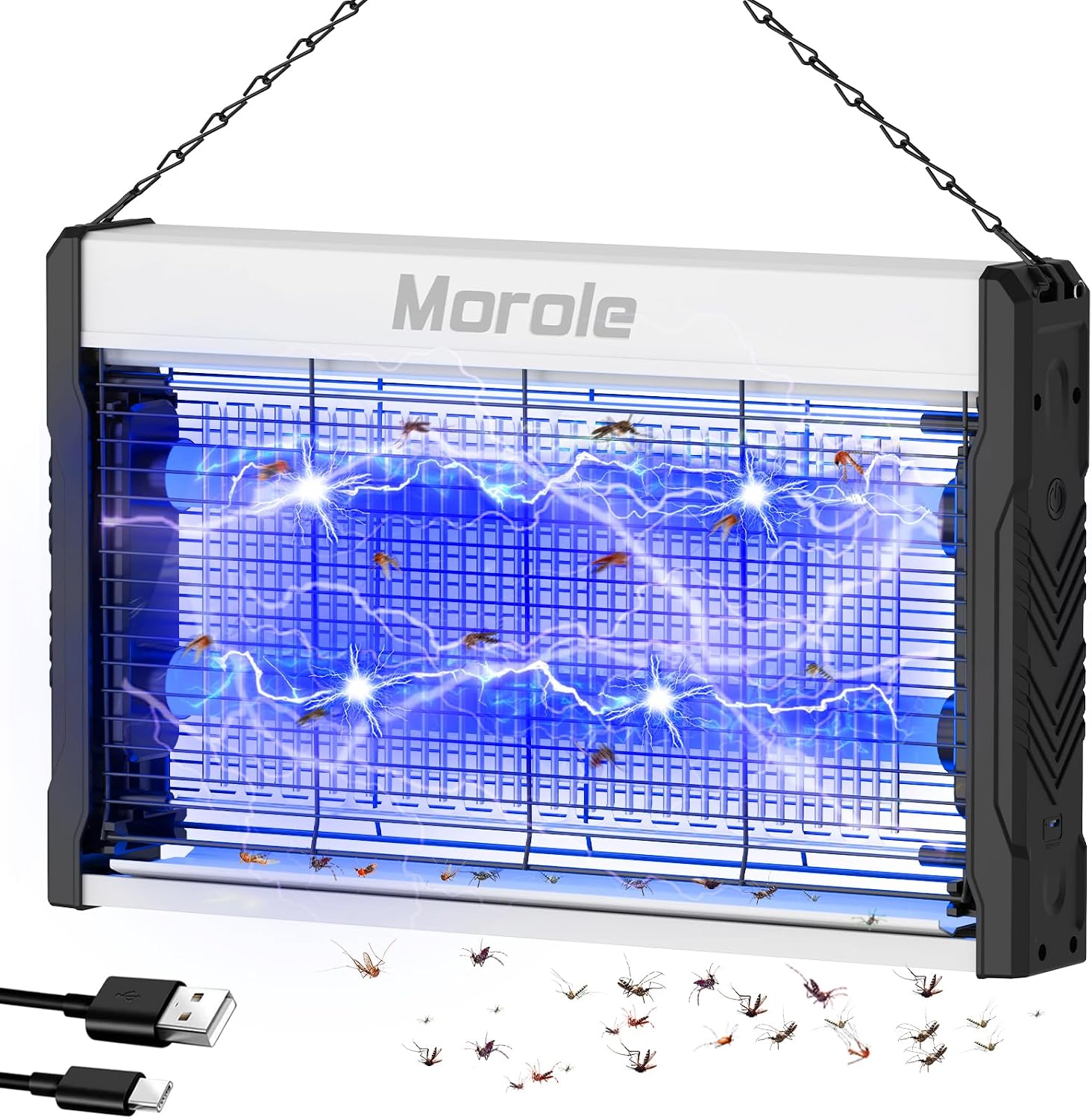 Detalle de Morole 3200V Insektenvernichter – 2 UV LED-Lampen, Wandmontage, Kabellösung, Innen & Außen