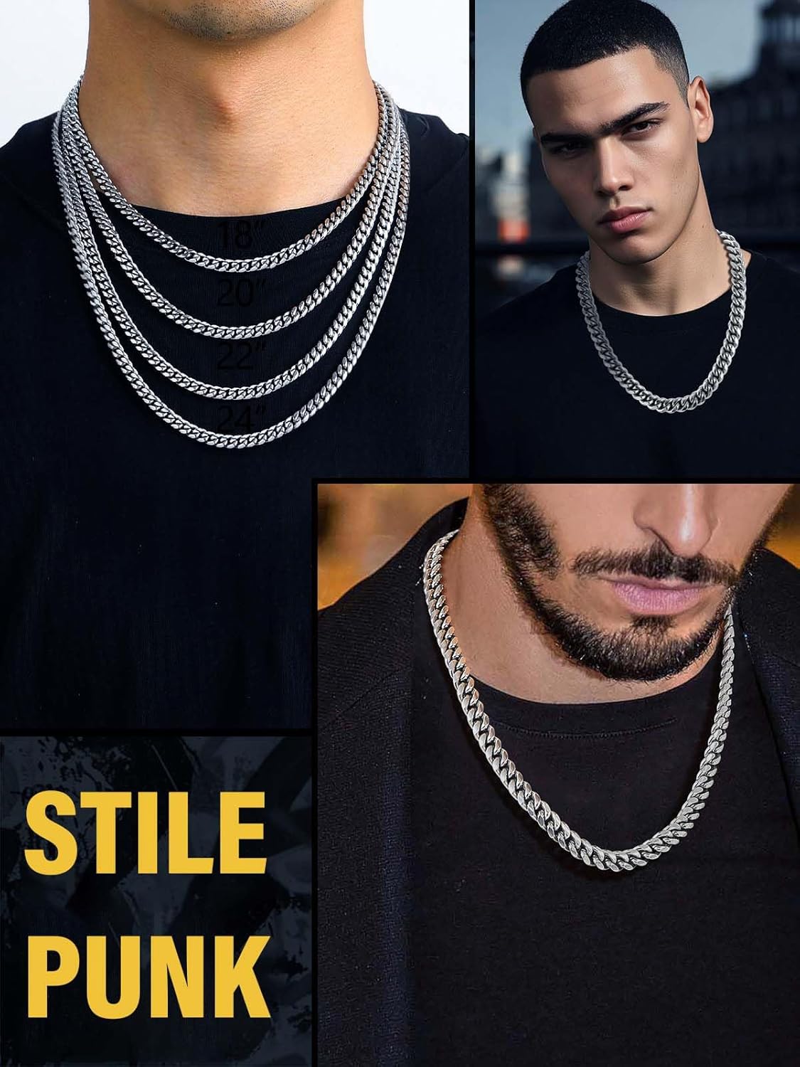 Thumbnail 1 de PROSTEEL Collana uomo a catena cubana Barbazzale grande in acciaio inox placcato oro (5–14 mm, lunghezze 35–75 cm)
