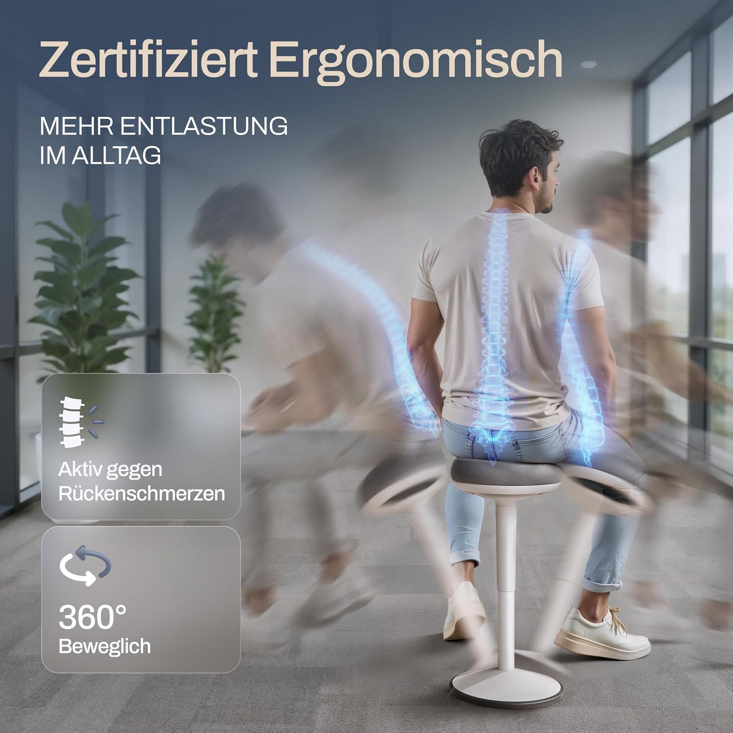 Detalle 2 de Wohnperle ergonomischer Bürohocker 2in1 (Sitzhocker & Stehhocker), höhenverstellbar – zertifiziert