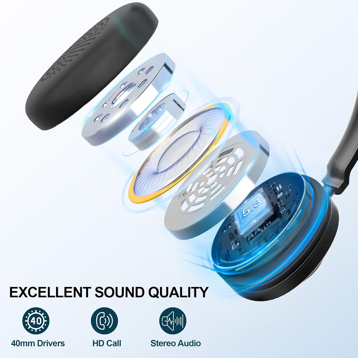 Thumbnail 5 de Voistek Wireless Headset with Microphone and USB Dongle – 50H Battery, AI Noise Cancelling Mic, USB Dongle & Charging Dock