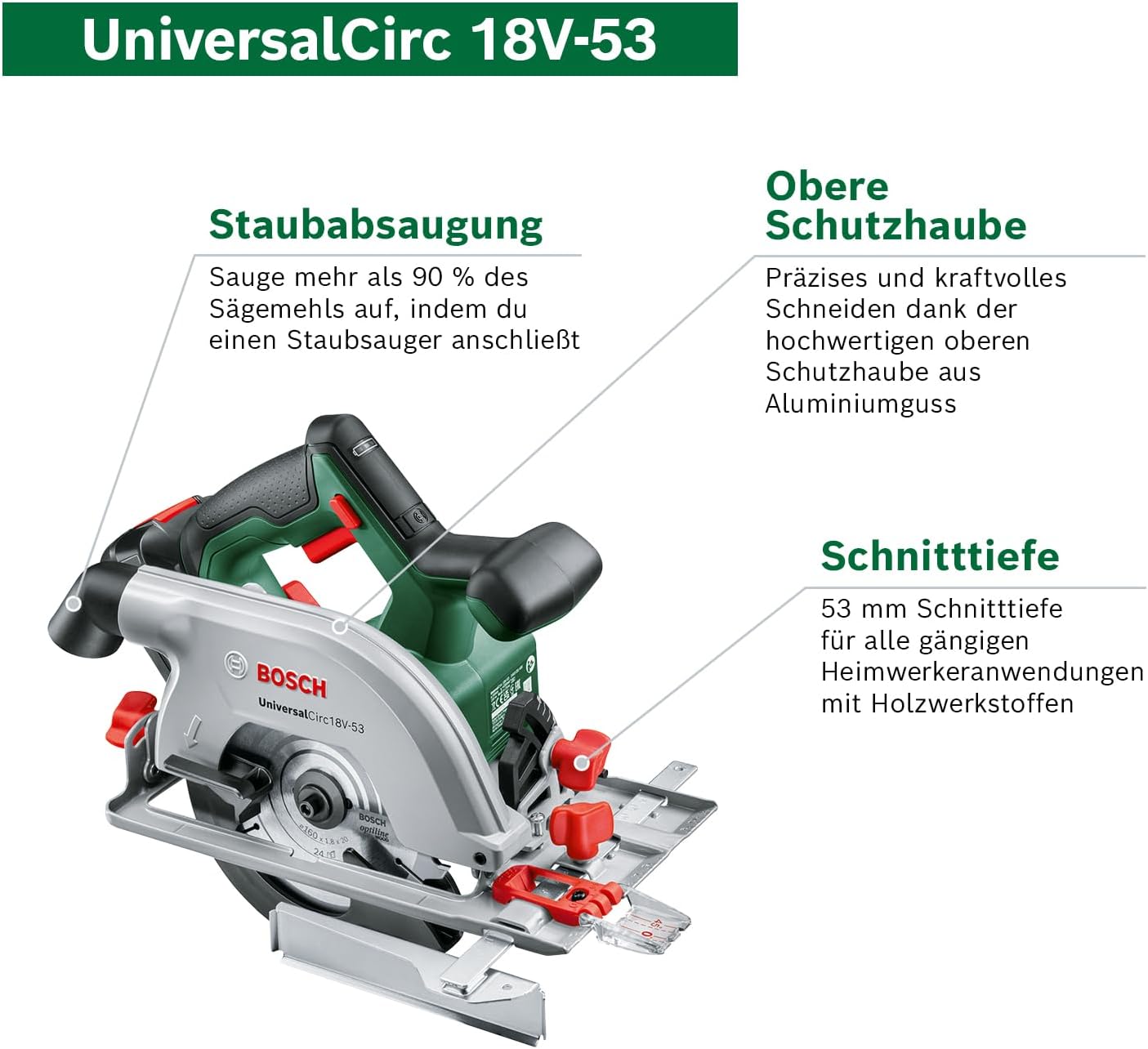 Detalle 2 de Bosch Akku-Kreissäge UniversalCirc 18V-53 inkl. Führungsschienenset (Amazon Edition) – ohne Akku