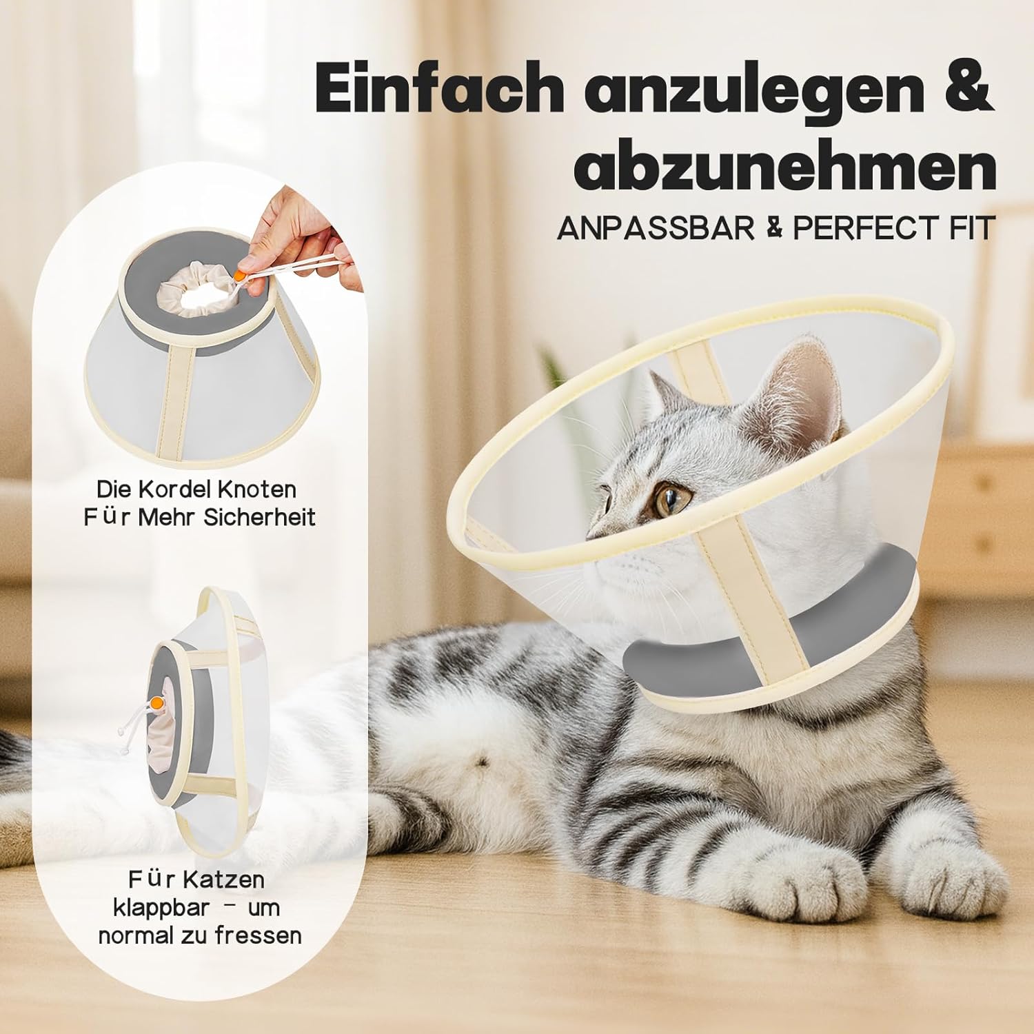 Thumbnail 2 de Supet luftdurchlässige weiche Halskrause für Katzen (Grau, XS) – Alternative zur Plastik-Elizabethankrause