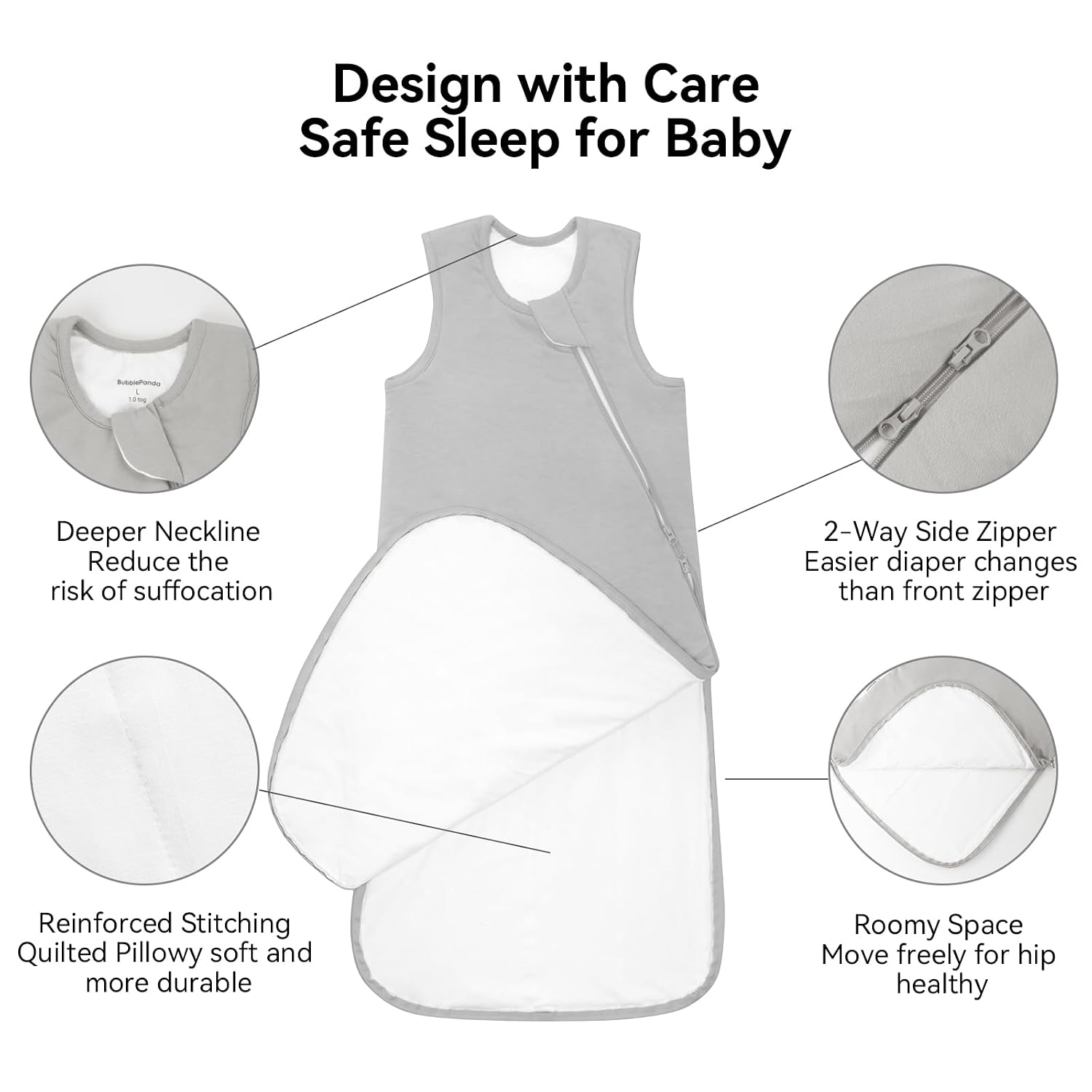 Thumbnail 2 de BubblePanda Rayon Made from Bamboo Sleep Sack (2T–3T, 0.5 Tog) with 2-Way Zipper