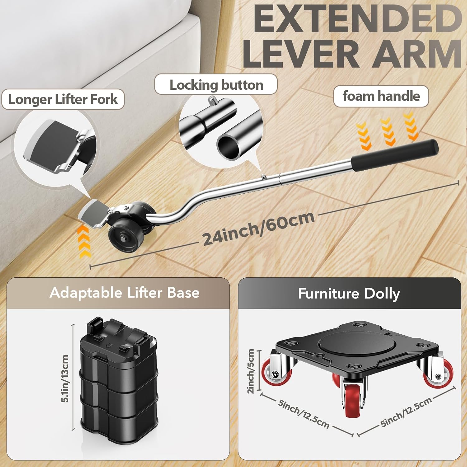 Detalle de WOUOW Kit Spostamento Mobili con Funzione Parcheggio – Carrello per Mobili Pesanti (500 kg) con Ruote a 360°