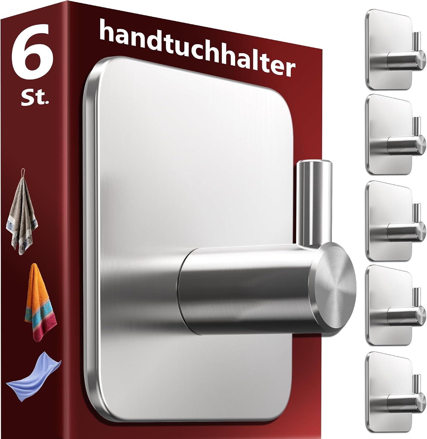 Detalle de Menz Handtuchhaken ohne Bohren 6er Set