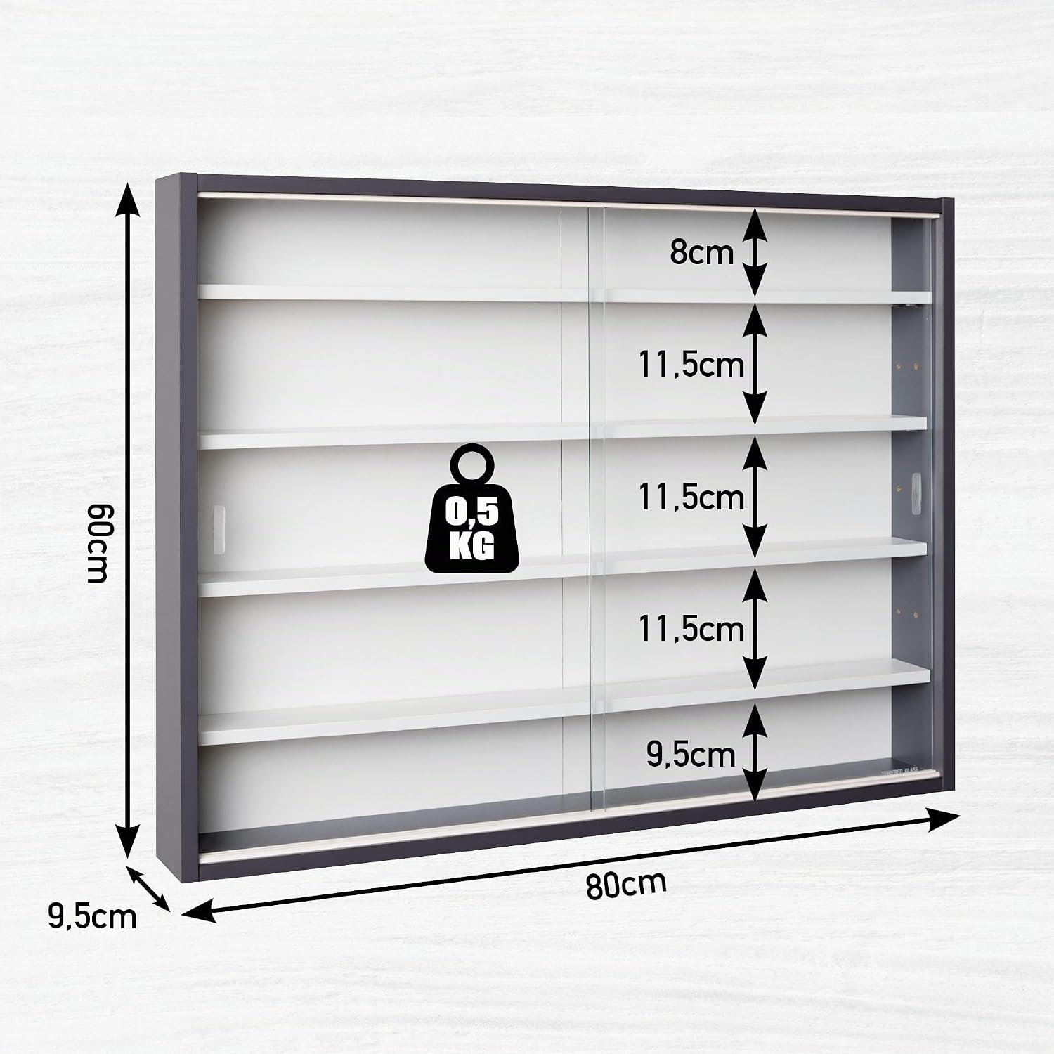 Thumbnail 2 de Inter Link Espositore da parete per oggetti da collezione – Armadio con 4 ripiani e 5 scomparti in MDF Grigio/Bianco (80x60x9,5 cm) Collecty Grigio