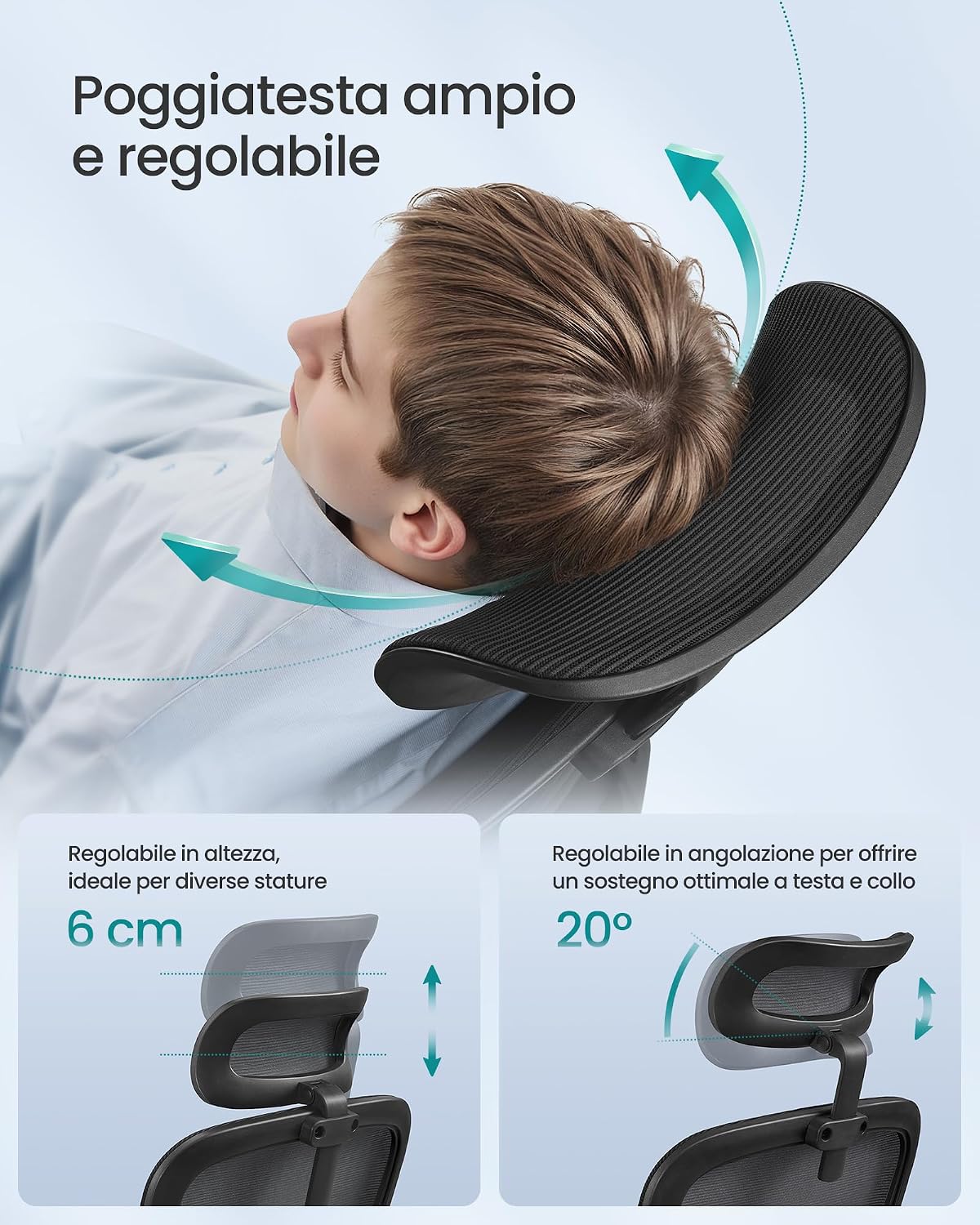 Thumbnail 6 de SONGMICS Sedia ergonomica da ufficio con rete a doppio strato, poggiatesta regolabile e supporto lombare adattabile OBN041B01