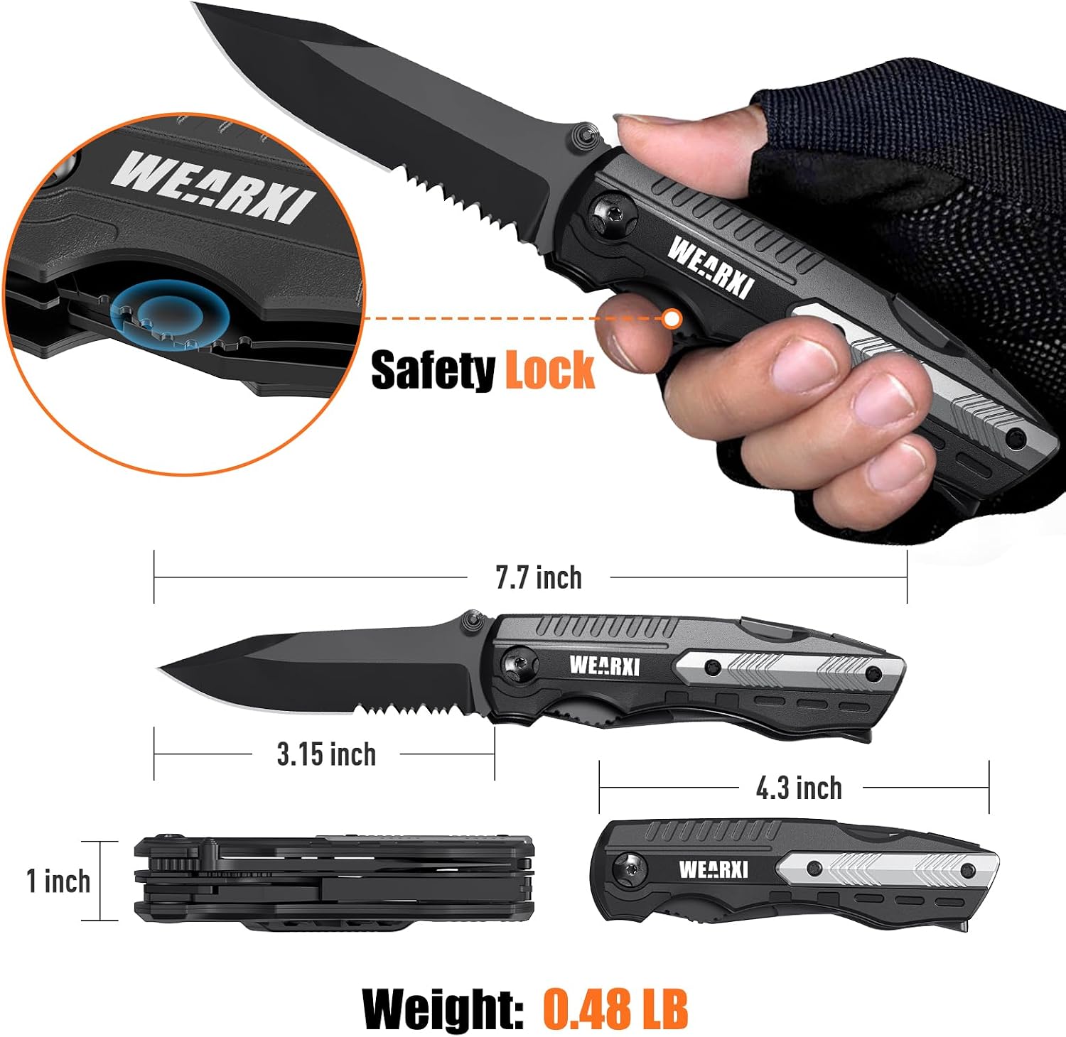 Detalle 2 de WEARXI Pocket Knife Multitool, 13-in-1 Stainless Steel Camping Tool