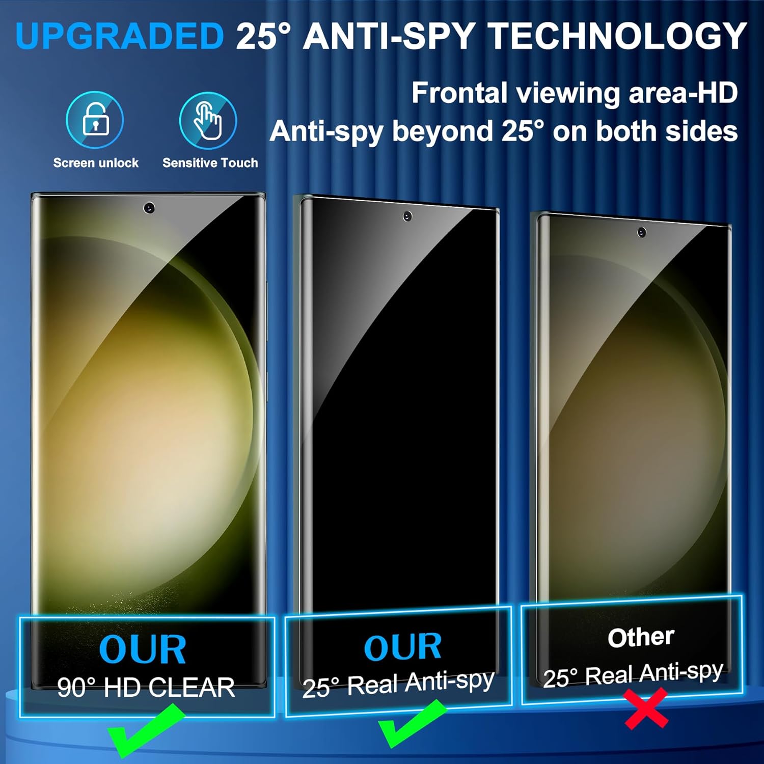 Thumbnail 1 de [2+2 Pack] Galaxy S23 Ultra Privacy Tempered Glass Screen Protector (9H) with Ultrasonic Fingerprint Support & 3D Curved Anti-Spy Film