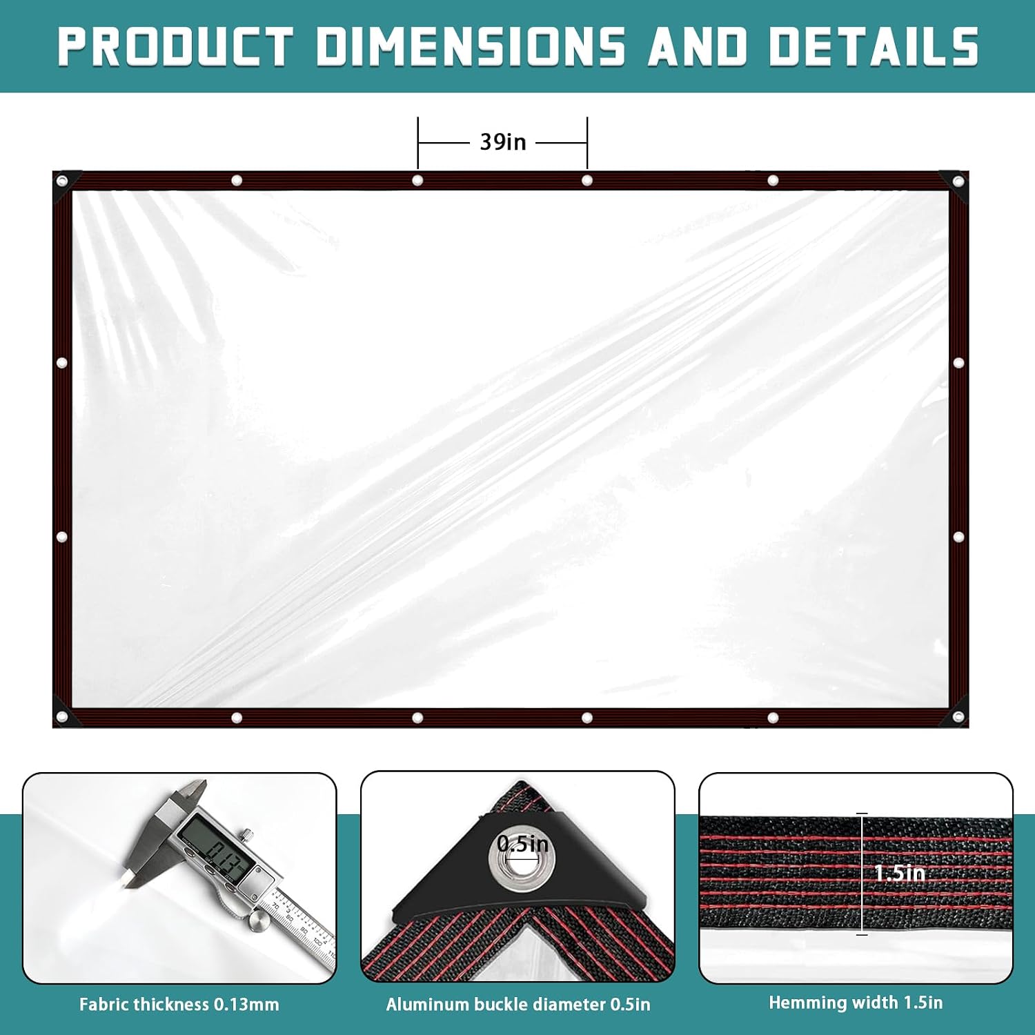 Detalle 1 de Vteyeya 5x6 ft Clear PVC Tarp with Grommets, Waterproof Patio Cover