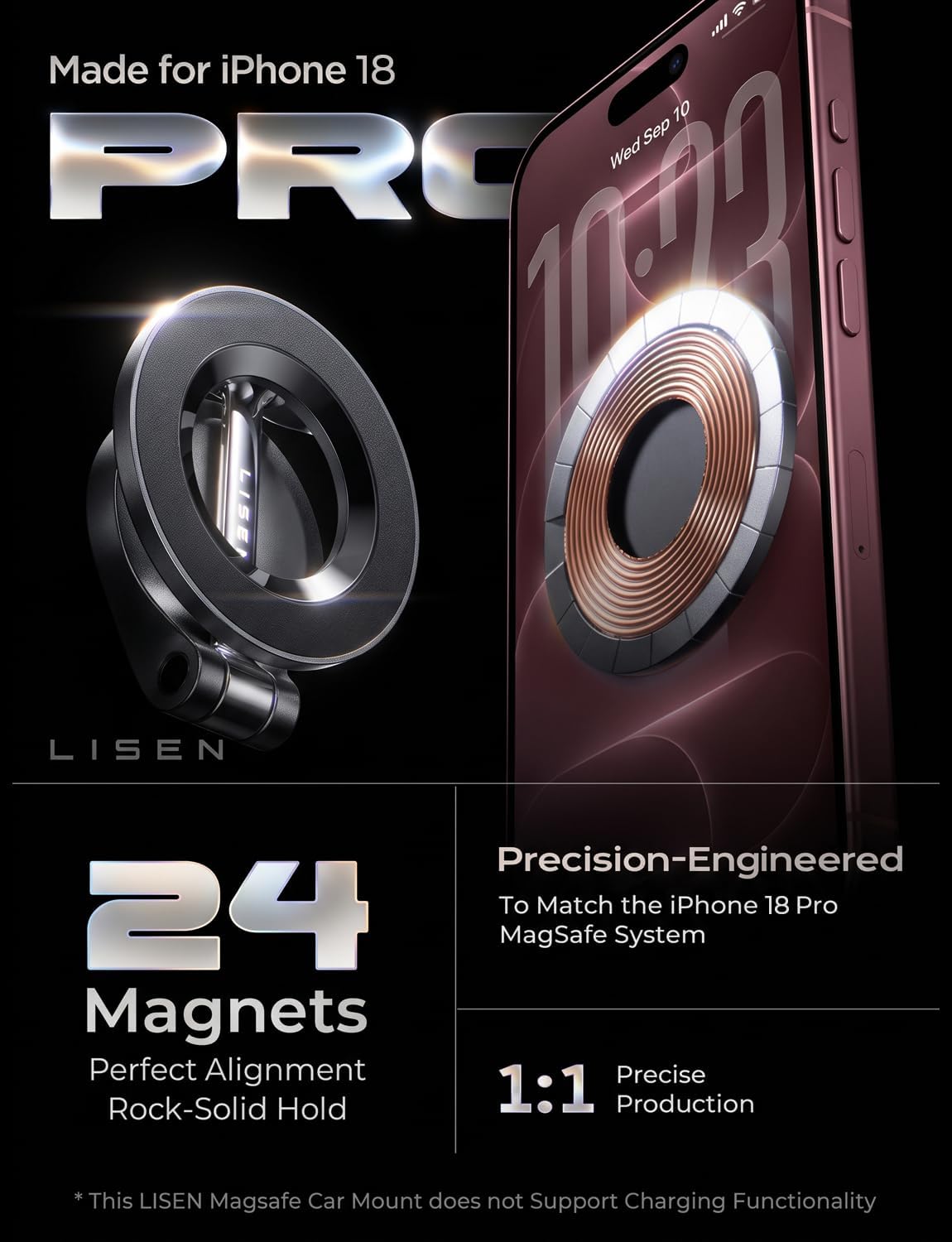 Detalle de Lisen MagSafe Car Mount for iPhone 17 Pro Max ⚙