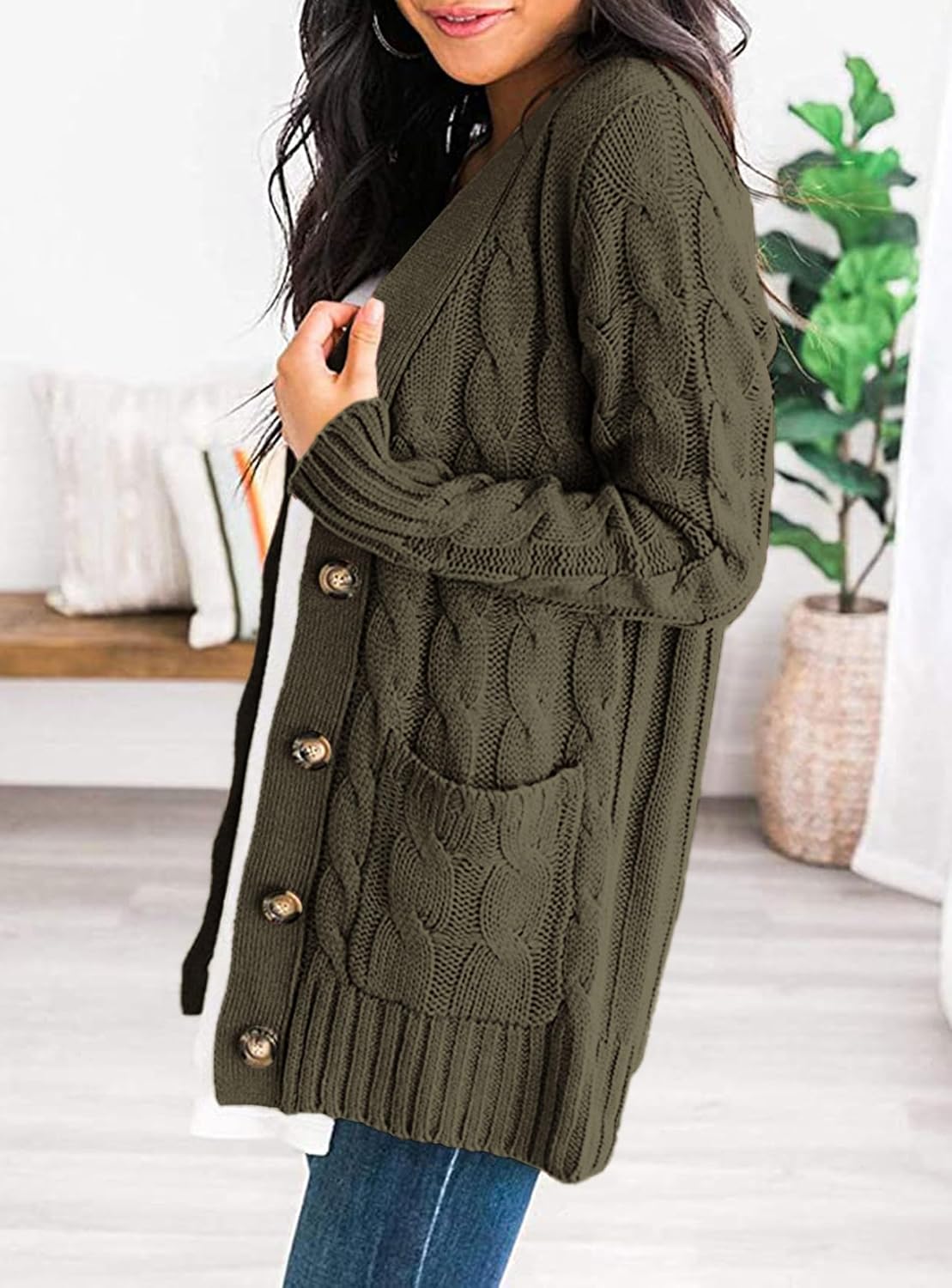 Detalle 2 de PRETTYGARDEN Women's Cable-Knit Cardigan with Buttons, Pockets and Long Sleeves