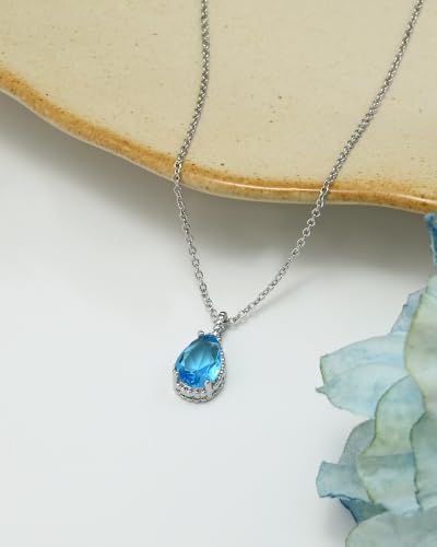 Detalle de Weviway Sterling Silver Teardrop Aquamarine Birthstone Necklace (43 cm)