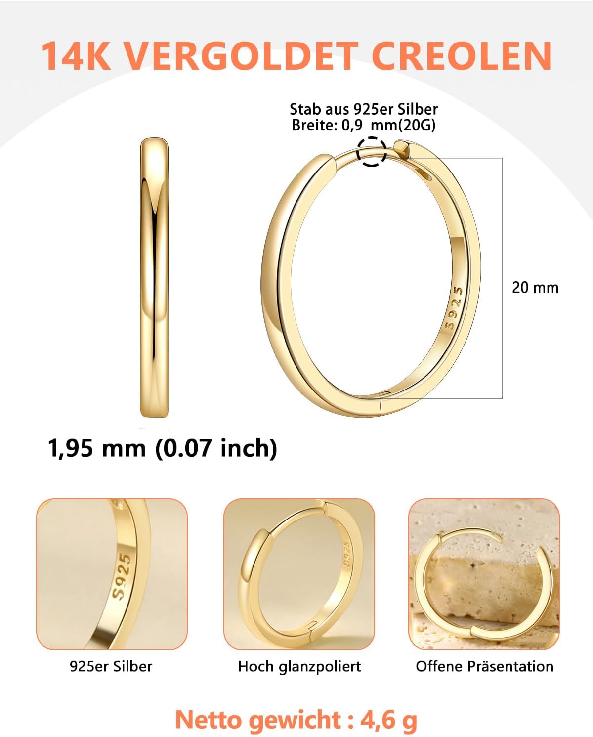 Detalle 2 de Silvora Kleine Creolen aus 925 Silber (6–20 mm) – Huggie Hoop Ohringe für Damen & Herren
