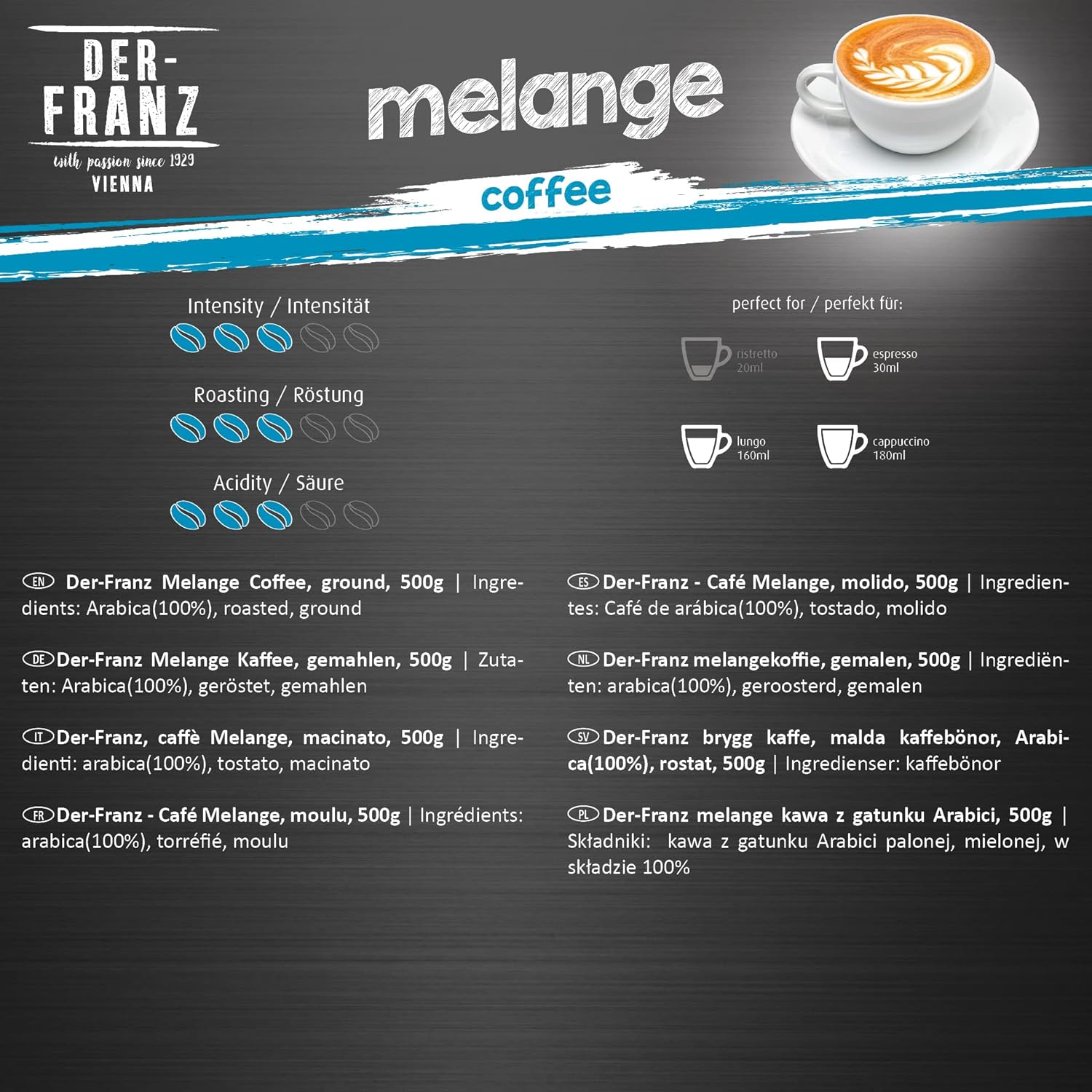 Thumbnail 2 de Der-Franz Melange Kaffee, gemahlen (2 x 500 g) – 100% Arabica Wiener Mischung
