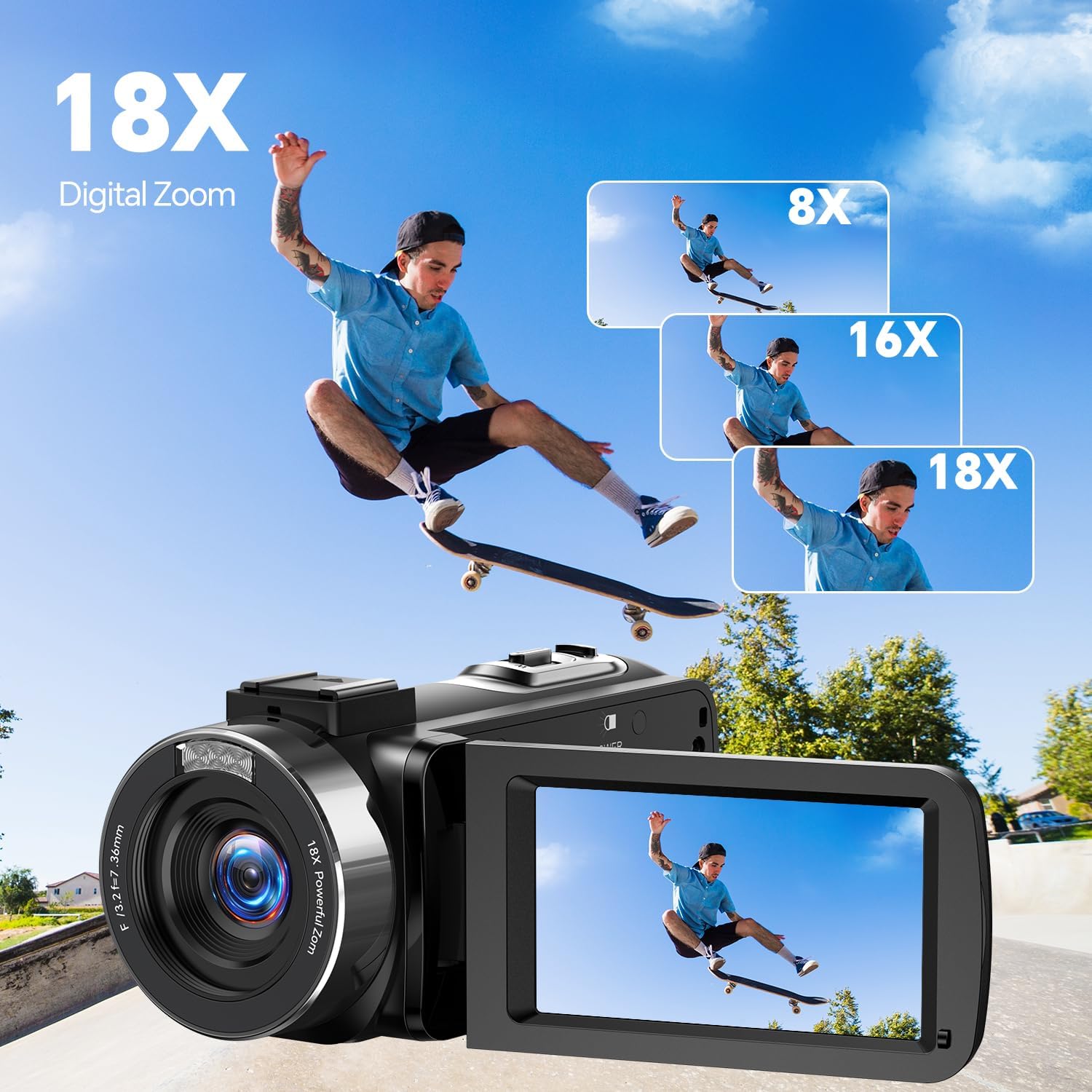 Detalle de FIREFOTO 4K Video Camera Camcorder: 42MP Vlogging, 18X Zoom, 270° Screen, Webcam