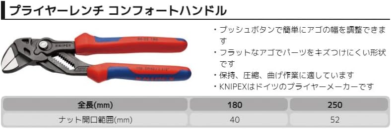Thumbnail 6 de クニペックス KNIPEX 8602-180SB プライヤーレンチ コンフォートハンドル・平行アゴ