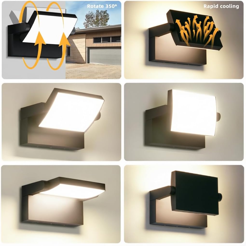 Detalle 2 de GXXG 40W Applique da Parete Esterno con LED 4000LM, Angolo Regolabile 350°, 108 LED, IP65, Nero/Bianco Naturale 4000K