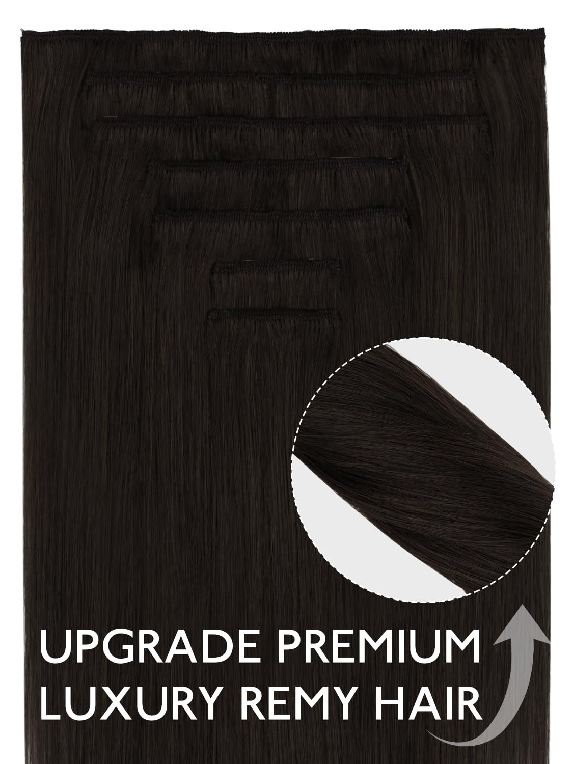 Detalle de WENNALIFE Clip-in Echthaar-Extensions Dunkelbraun (#2), 7-tlg, 55 g mit Clips