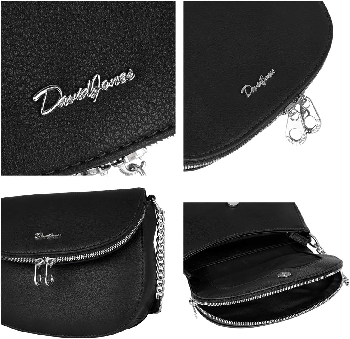 Thumbnail 4 de David Jones Petite besace femme à chaînes en PU noir – bandoulière réglable, zip et rabat 2 compartiments