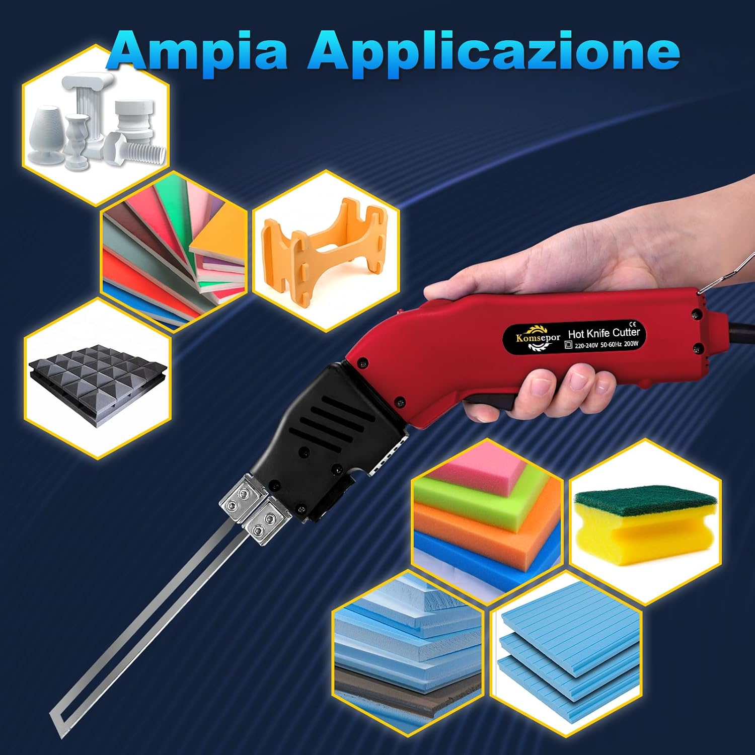 Detalle de Komsepor 200W Taglierina Elettrica a Caldo per Schiuma con 4 Lame Nickel-Cromo