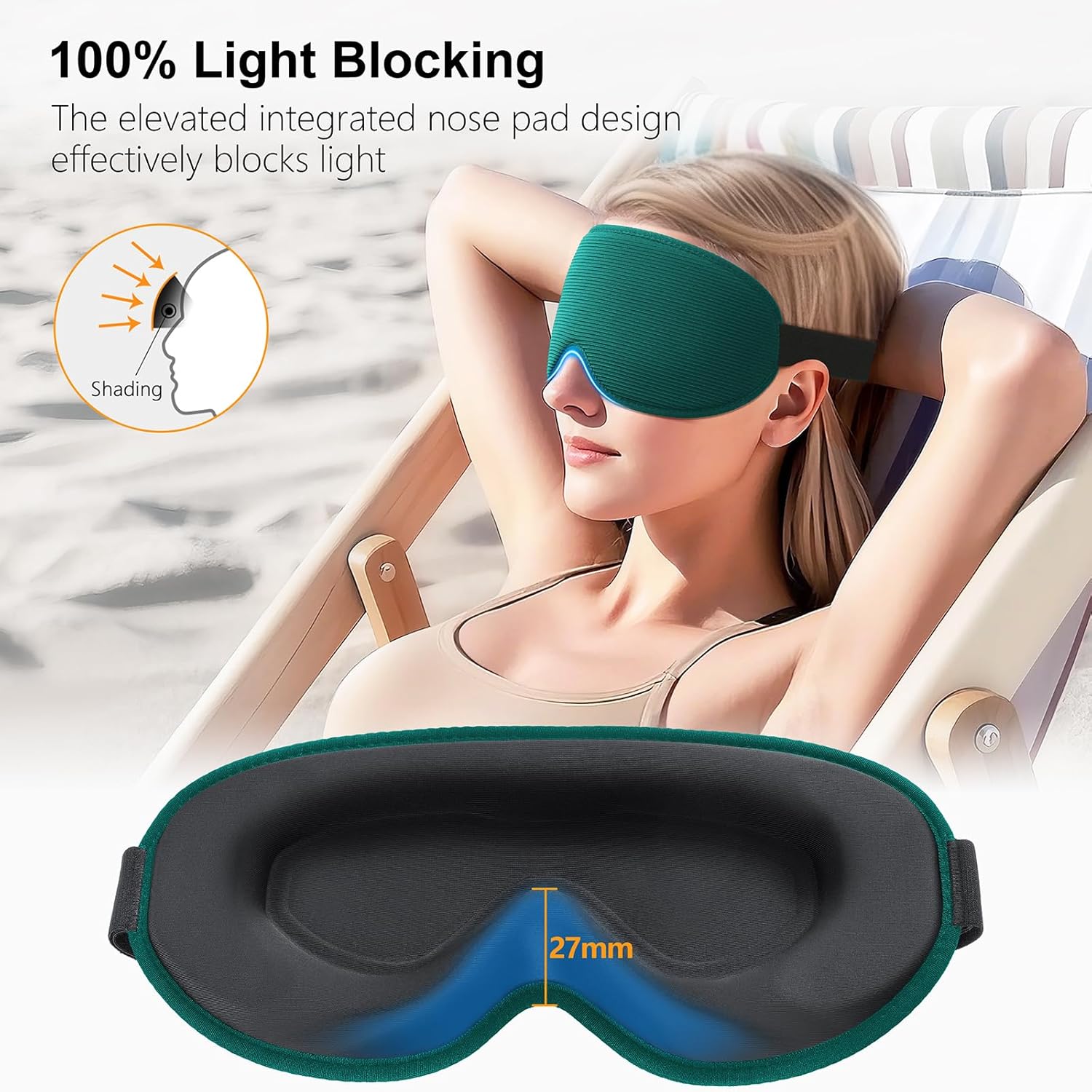 Thumbnail 1 de Gritin 100% Blackout Sleep Mask with Ear Plugs – Ultra Comfort, 3D Eye Design & Travel Essentials