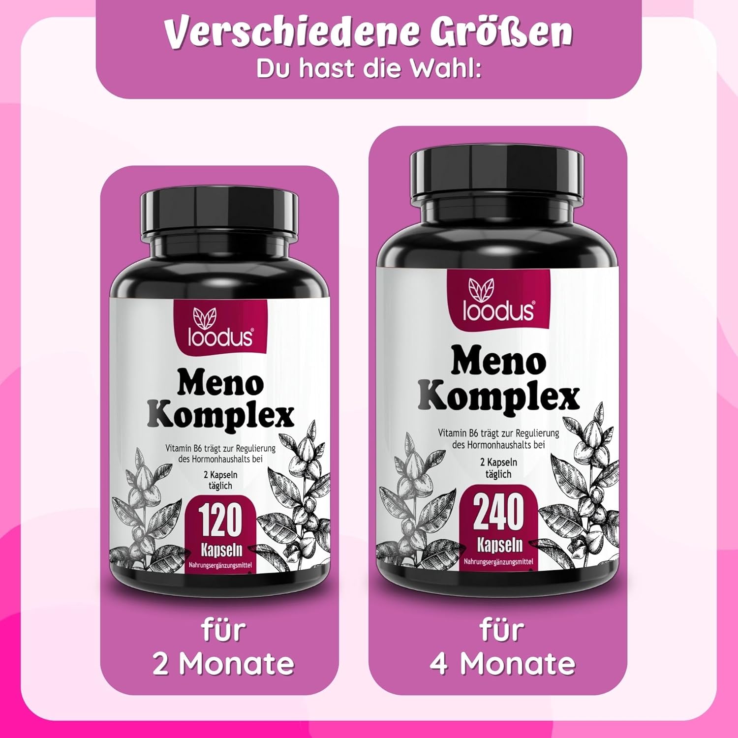Thumbnail 1 de loodus 12fach Meno Komplex Wechseljahre Tabletten pflanzlich – 120 Kapseln für Hormona balance Frauen