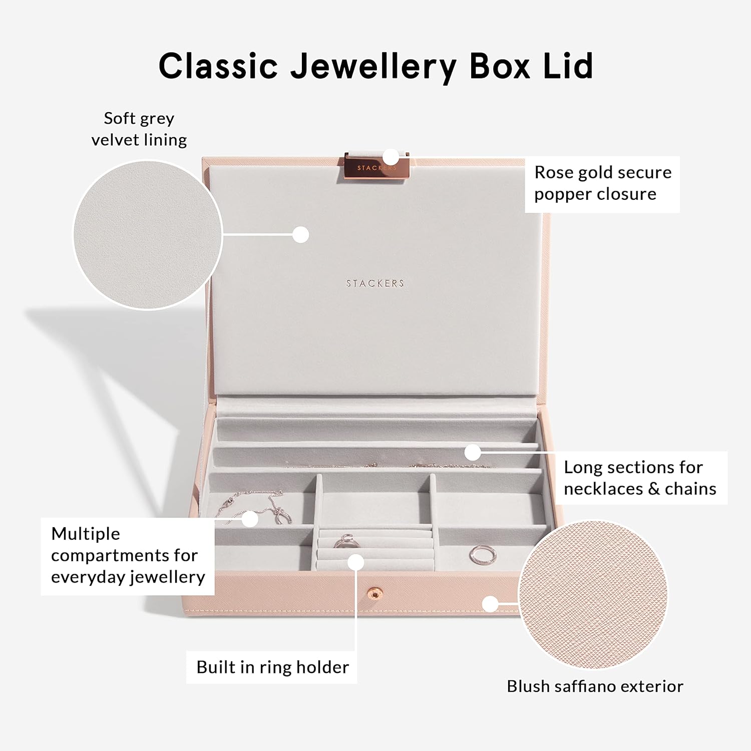 Detalle de STACKERS Blush Klassisch Schmuckschatulle – 3 mit Samt-Futter (18 x 25 x 14 cm)