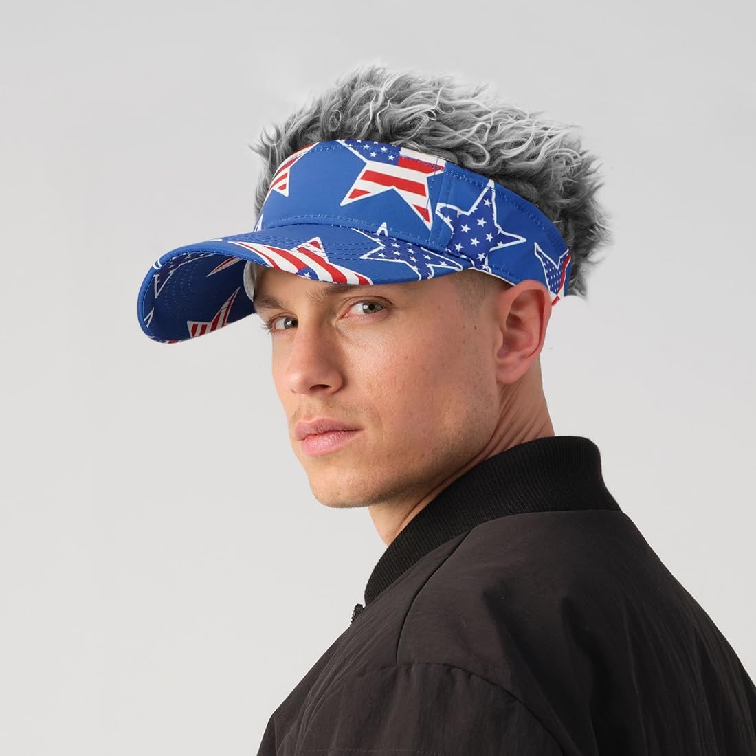 Thumbnail 1 de YeeHeen men’s visor cap with synthetic “wig” hair spiked, adjustable baseball/golf hat