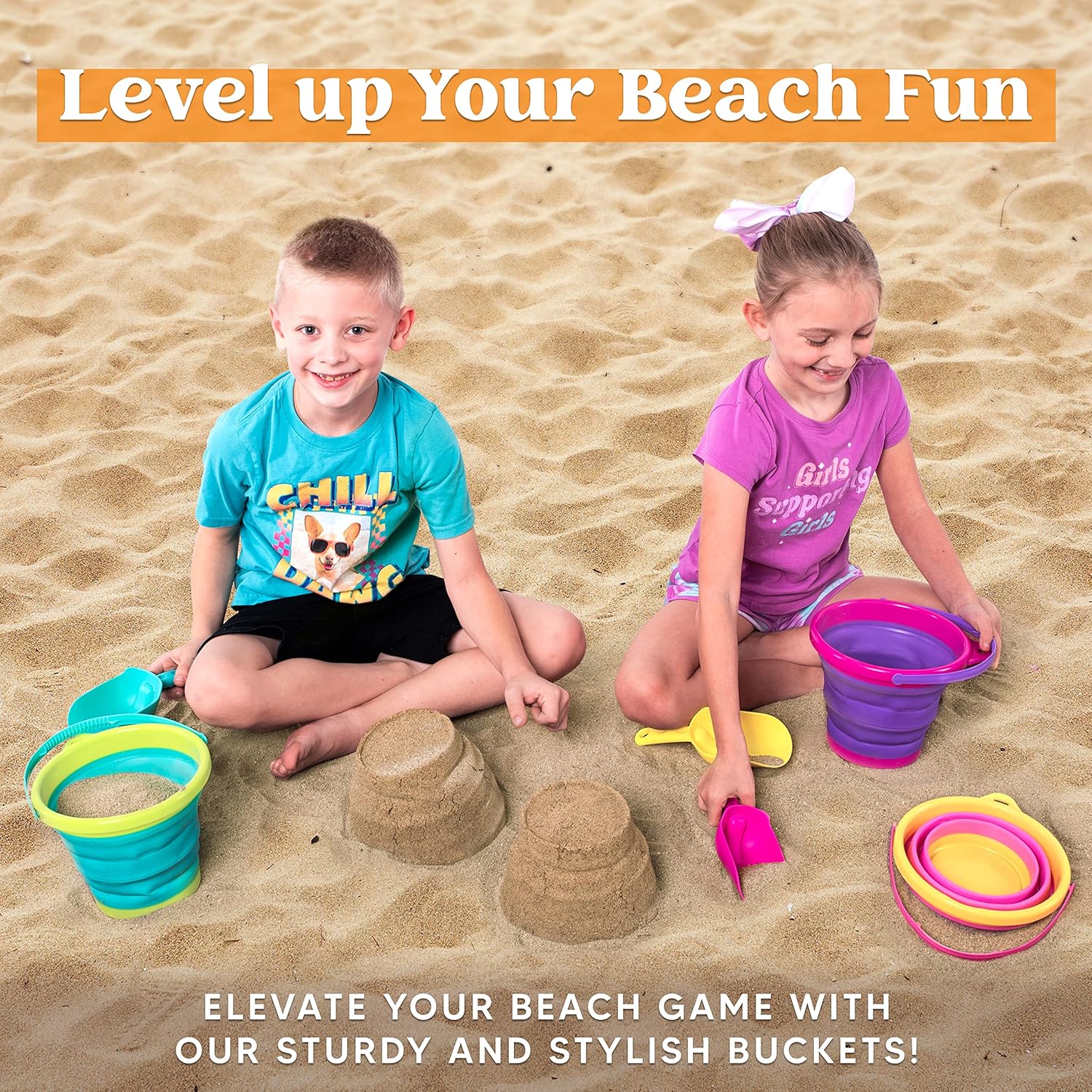 Thumbnail 5 de JOYIN 3er Set faltbare Strand-Eimer mit Netz-Rucksack – Sandkastenspielzeug für Kinder