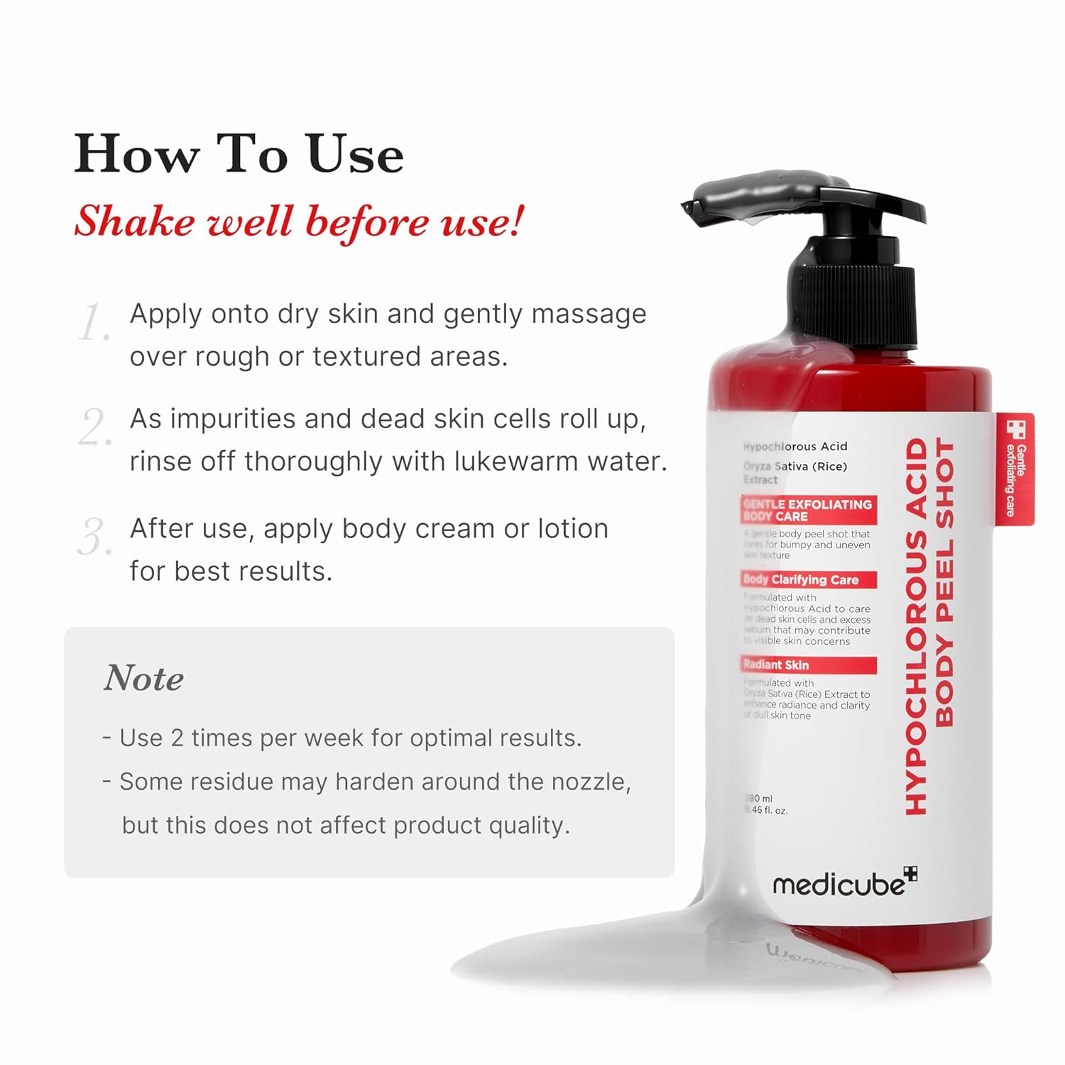 Detalle 2 de Medicube Body Peel Shot mit Hypochlorous Acid – Sanftes Exfoliator-Serum für Hauttextur und Feuchtigkeit