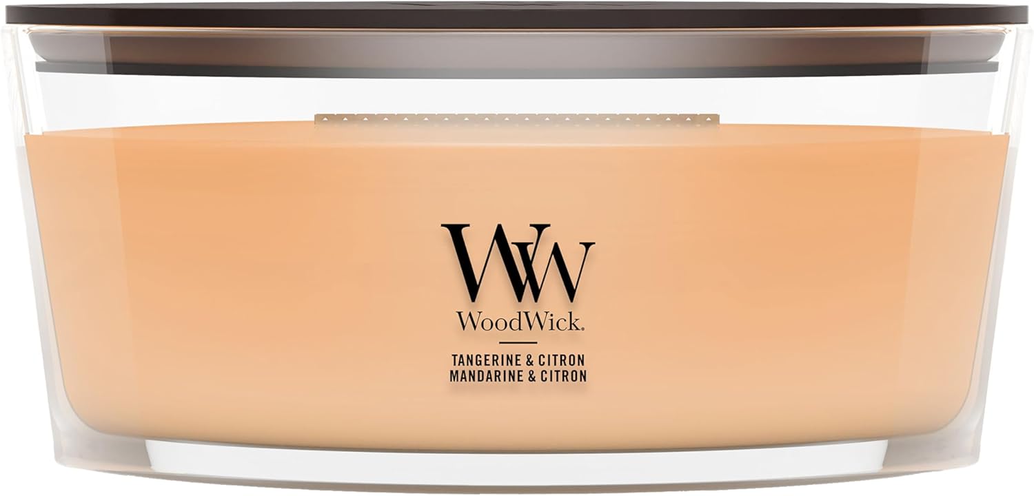 Detalle de WoodWick Bougie parfumée Bougie Ellipse Mandarine & Citron – Cadeau parfait pour femmes