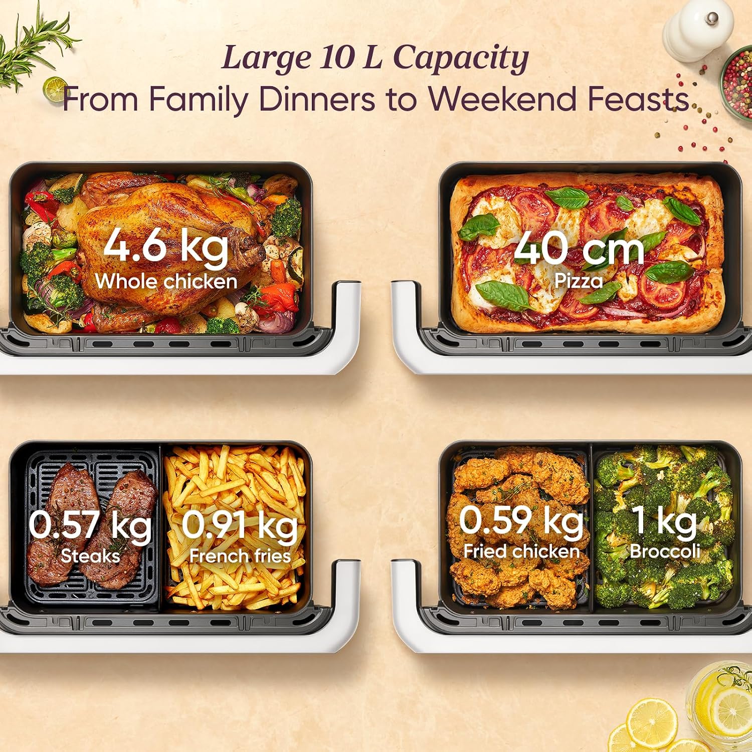 Detalle de Cosori Dual Air Fryer 10L for dual-zone cooking