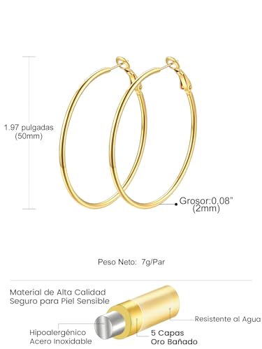 Thumbnail 7 de GoldChic Pendientes de Aro Dorado de Acero Inoxidable 50mm: Minimalistas, Ligeros y Hipoalergénicos