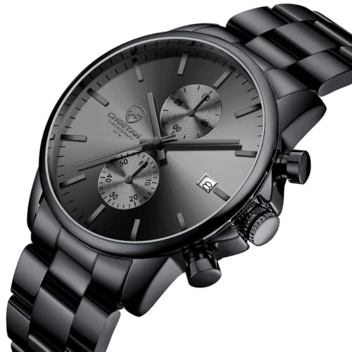 Detalle de Affute Orologio da uomo in acciaio inox e metallo — Cronografo al quarzo, impermeabile 3 ATM, stile casual