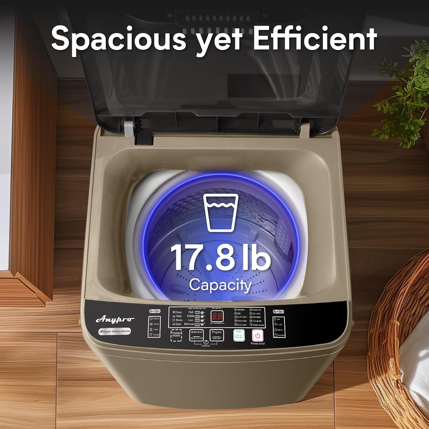 Detalle 1 de Anypro XQB201A-GOLD6 Fully Automatic Washer and Spinner Combo, Gold
