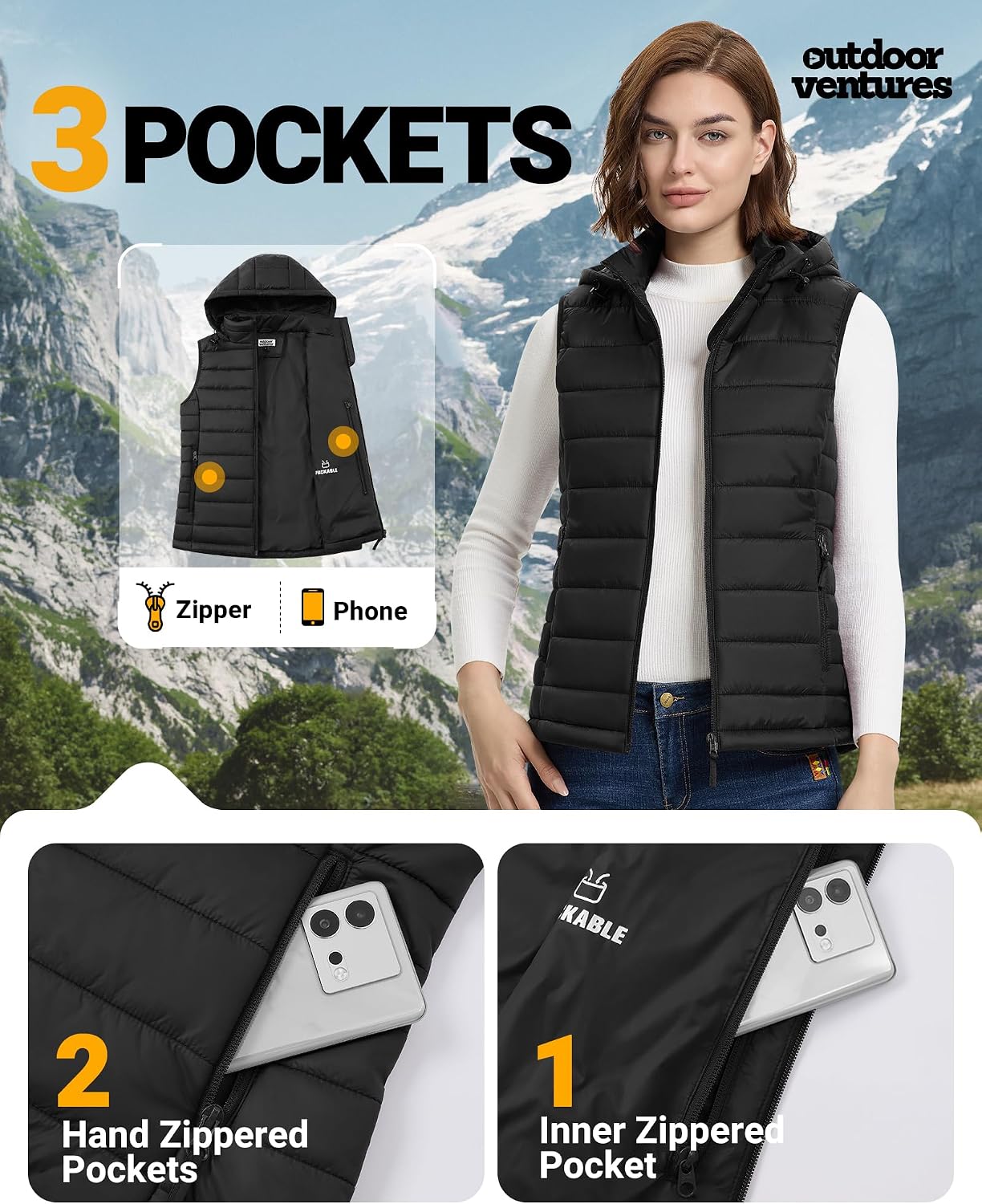 Detalle 2 de Steppweste Damen Outdoor Ventures mit Kapuze
