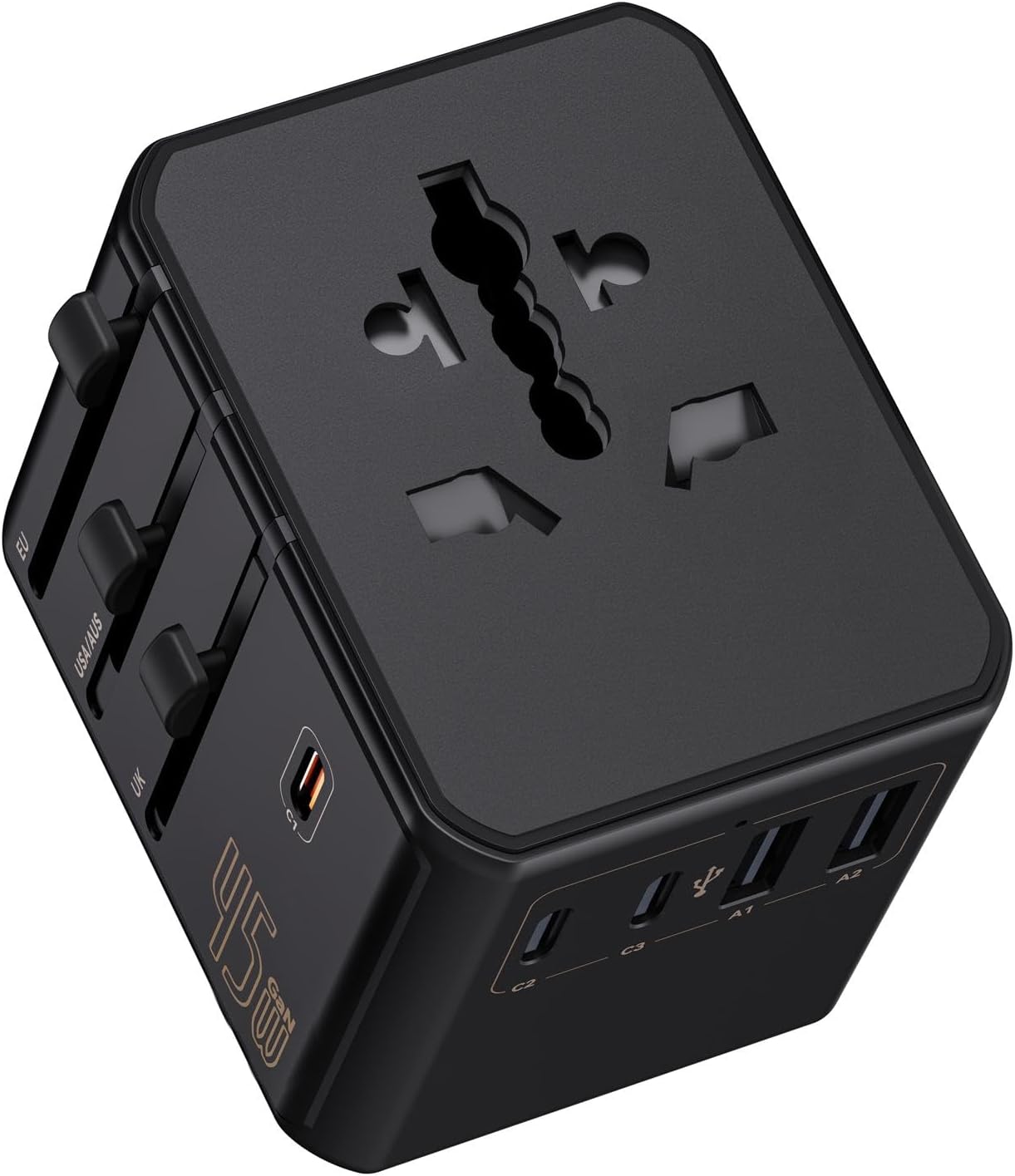 Detalle de Auxmir Reiseadapter Weltweit – Universeller Steckdosenadapter mit USB-C und USB-A, 2500W, Safe & Kompakt