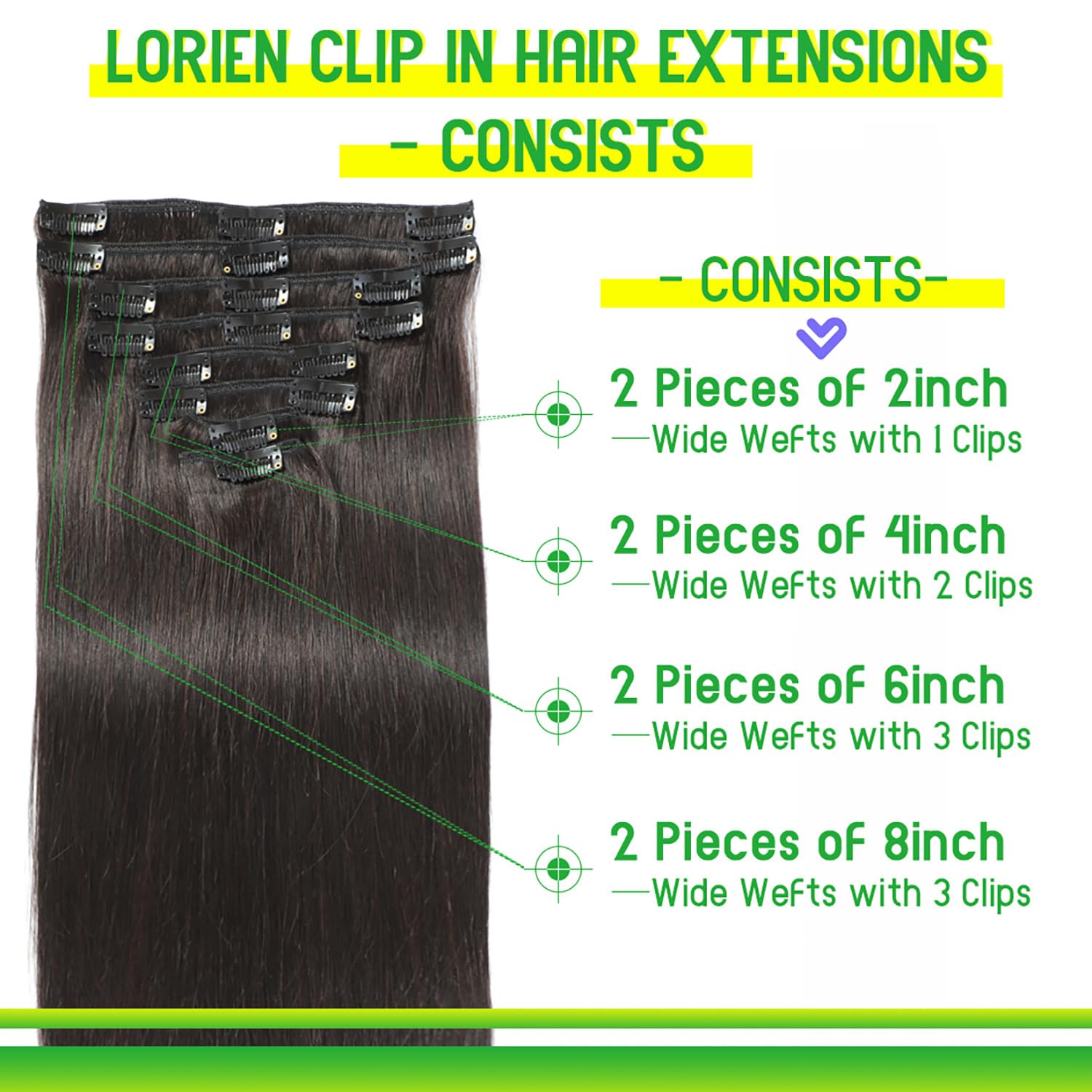 Thumbnail 2 de LORIEN Clip in Hair Extensions 18 Inch 💇♀