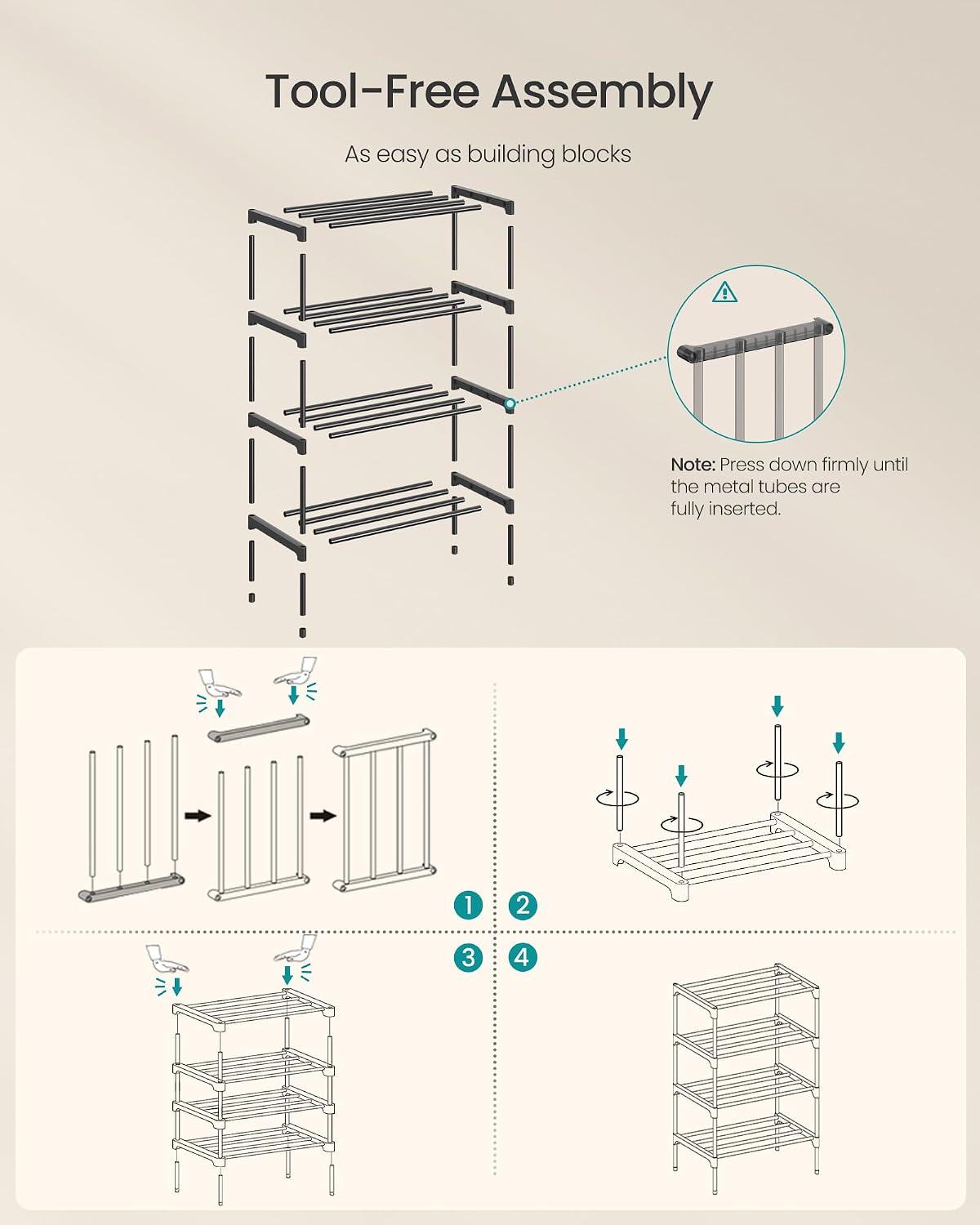 Thumbnail 6 de SONGMICS LSA114BH01 4-Tier Shoe Rack, Stackable Steel Frame, Black