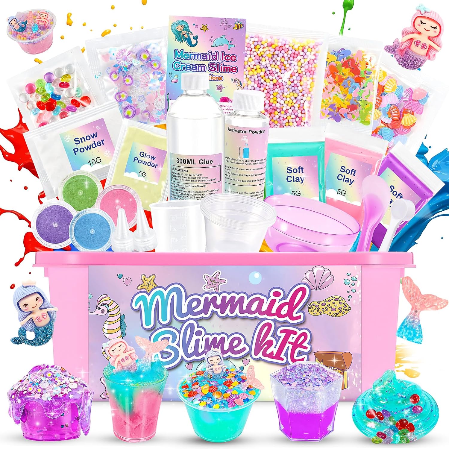 Detalle de iKidiki Slime Kit for 6–12 Year Olds: DIY Glitter Slime Set with Mermaid Accessories