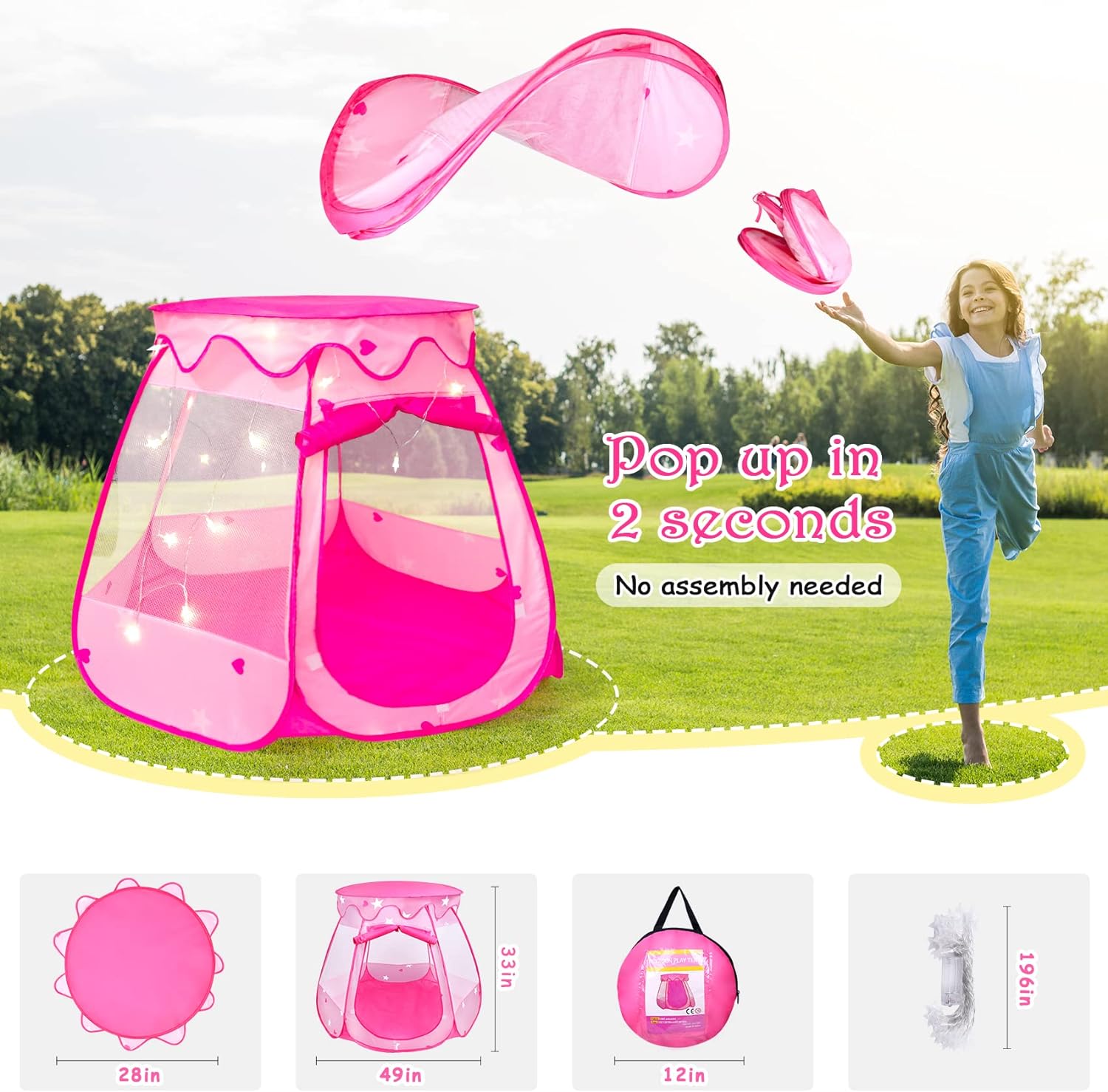 Thumbnail 4 de DISHIO Ball Pit with 50 Balls and Star Lights — Pop-Up Princess Tent for Toddlers
