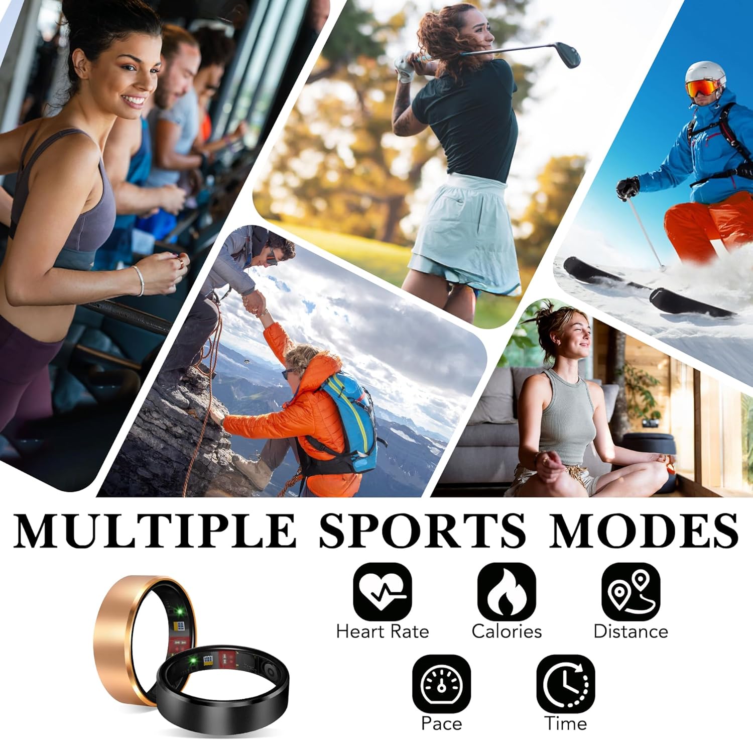 Detalle de Milavan TK20 Smart Health Ring, New Gold, Sleep and Activity Tracking