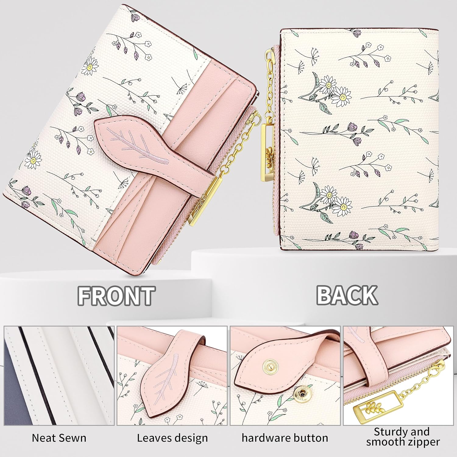 Thumbnail 1 de Farcauo Damen Portemonnaie – Blumen-Design, kompakt mit Ausweisfach und Kartenhüllen