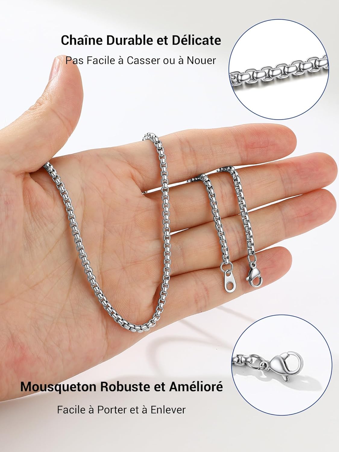 Thumbnail 3 de PROSTEEL Chaîne Collier Homme Maille Vénitienne Arrondie 3 mm – Acier Inoxydable + Plaqué Or/Métal Noir, Longueurs 46–81 cm