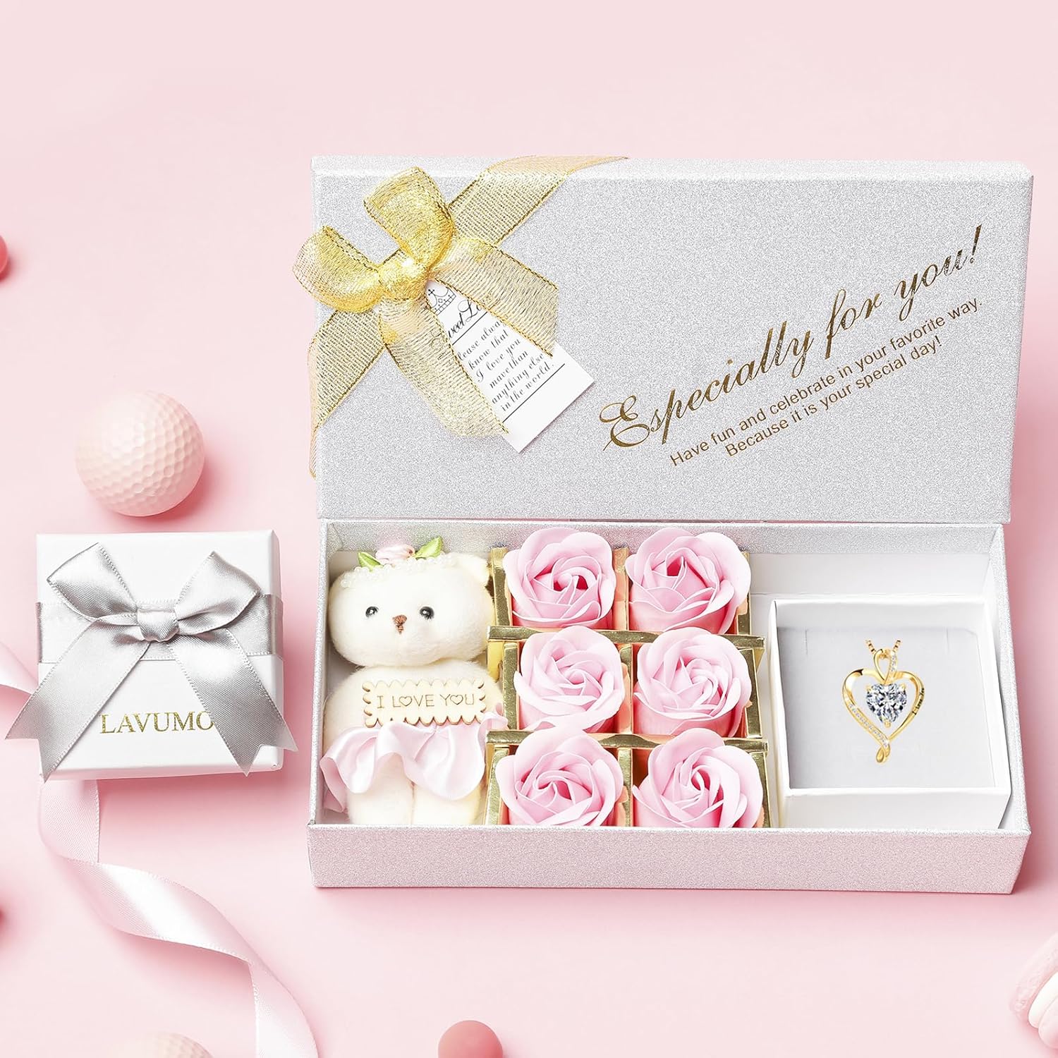 Thumbnail 1 de LAVUMO Herz Kette Damen – Halskette mit Herz-Infinity Anhänger, I love you, Gold-/Weißgold-/Rosa-Beschichtung (925/Messing) – Geschenkidee