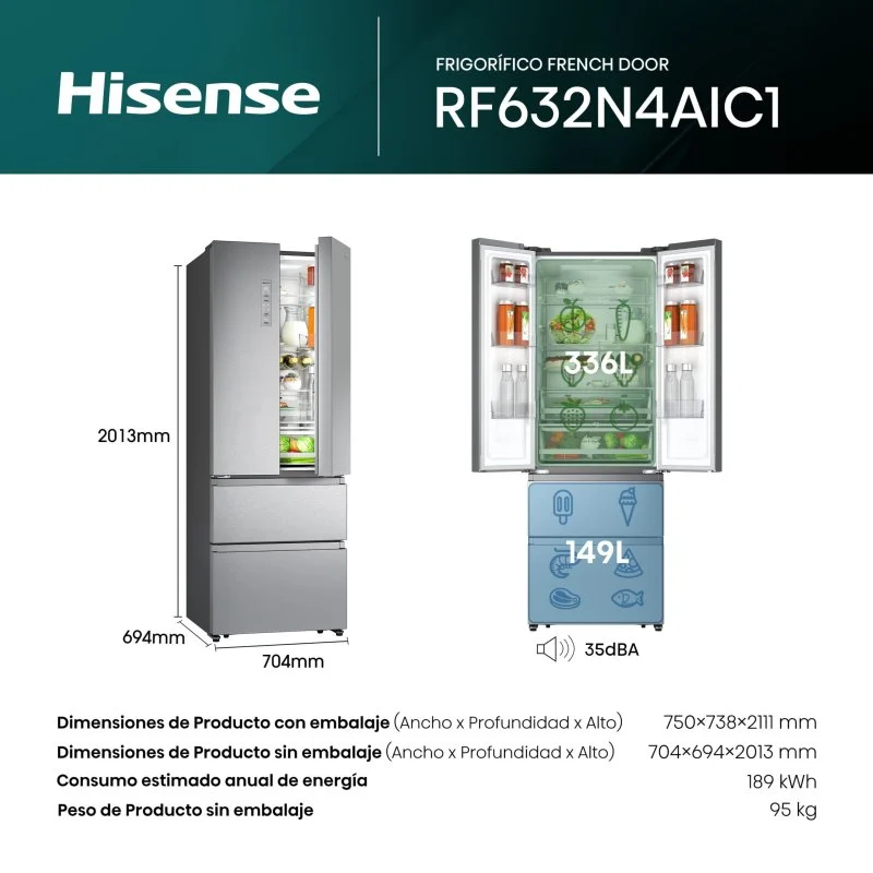 Detalle 2 de Hisense Puerta Francesa 485L frigorífico