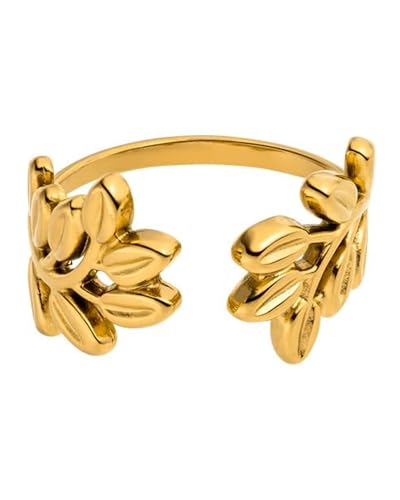 Detalle de Purelei Leaf Ring Damen – Gold, 14K vergoldet, wasserfestes Edelstahl-Design mit Anti-Stress-Funktion