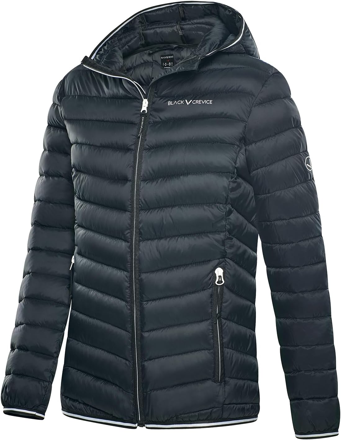 Detalle de Veste matelassée à capuche Black Crevice pour femme — légère, chaude et coupe-vent, impermeable