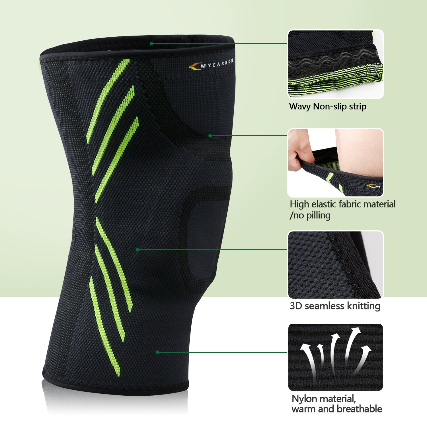 Thumbnail 3 de MYCARBON Ginocchiera a compressione con supporto per rotula e menisco, regolabile e antiscivolo (S)